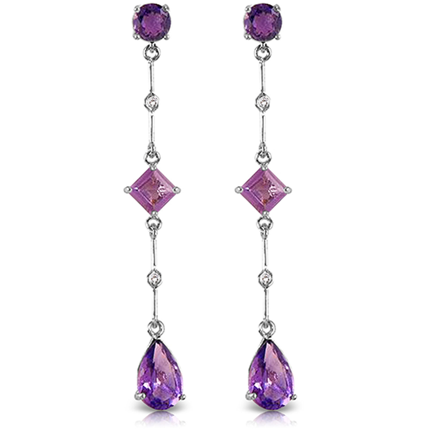 14K Solid White Gold Chandelier Earrings withDiamonds  Amethysts