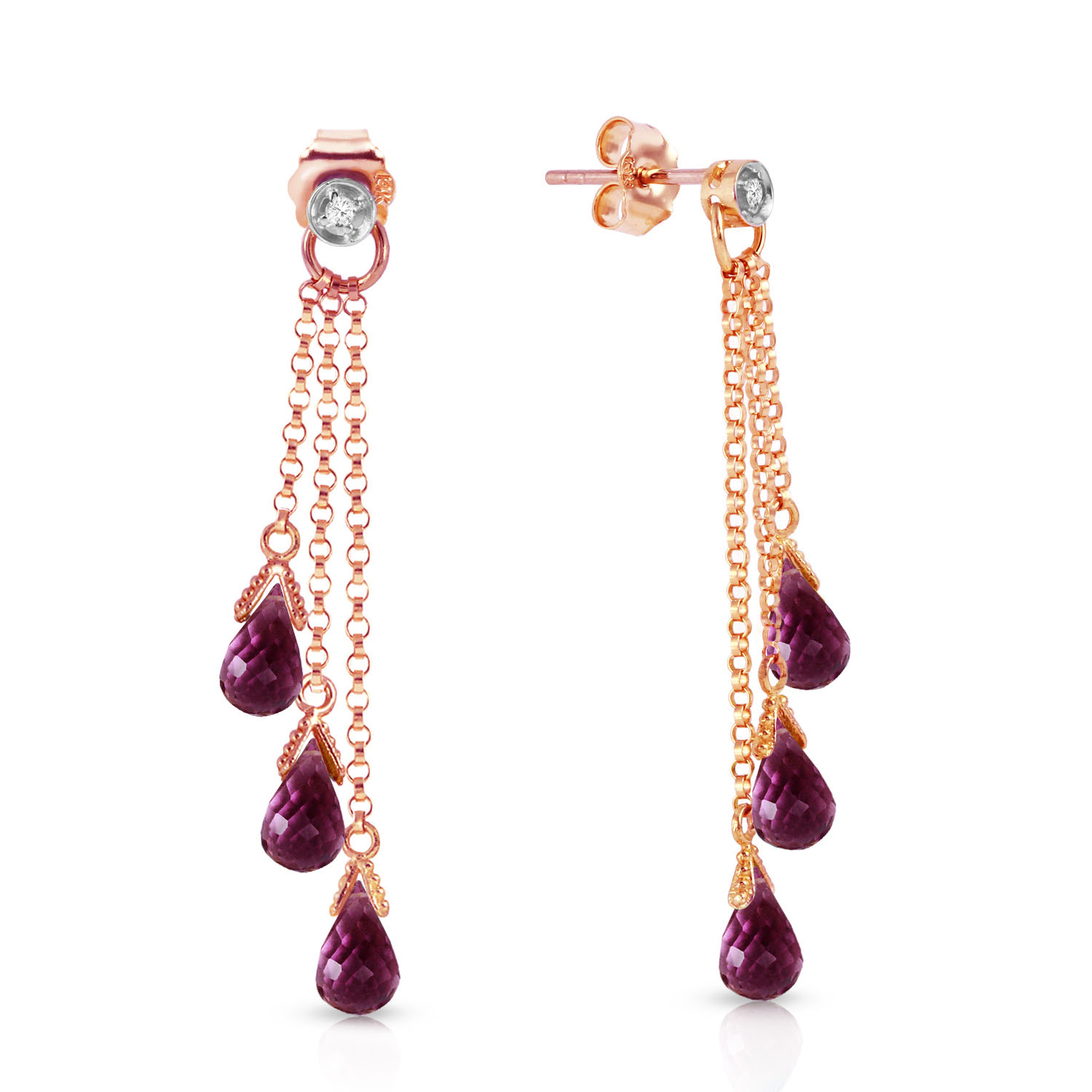 14K Solid Rose Gold Chandelier Earrings withDiamonds  Amethysts