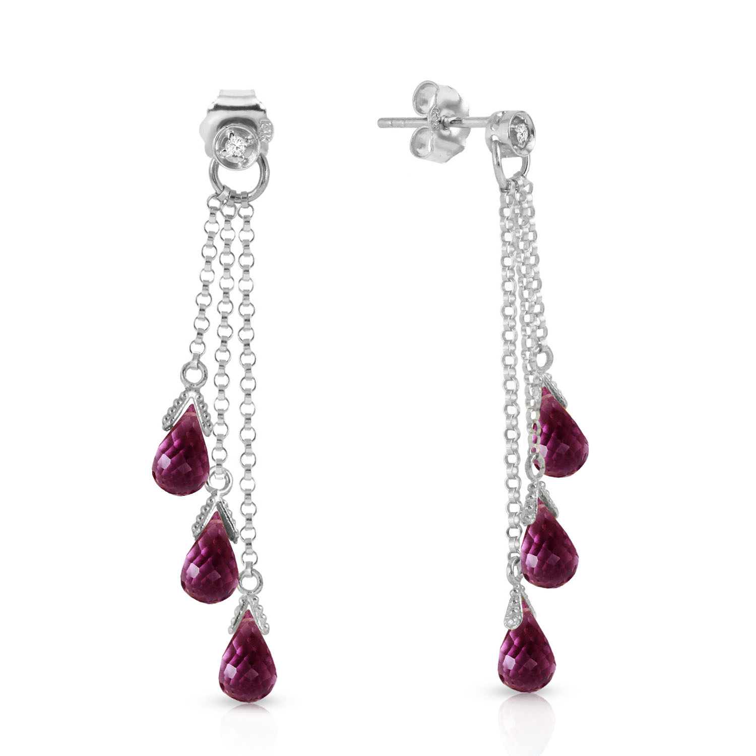 14K Solid White Gold Chandelier Earrings withDiamonds  Amethysts