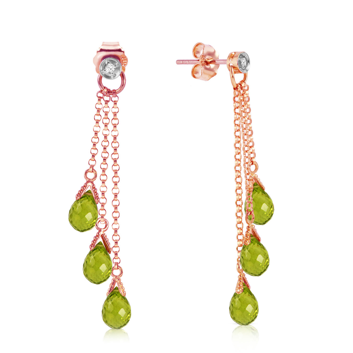 14K Solid Rose Gold Chandelier Earrings withDiamonds  Peridots