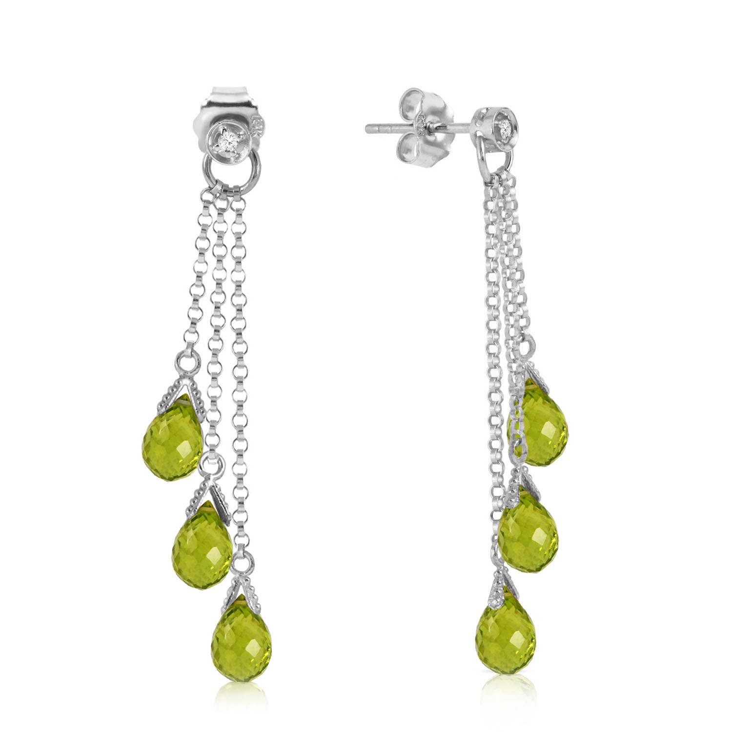 14K Solid White Gold Chandelier Earrings withDiamonds  Peridots