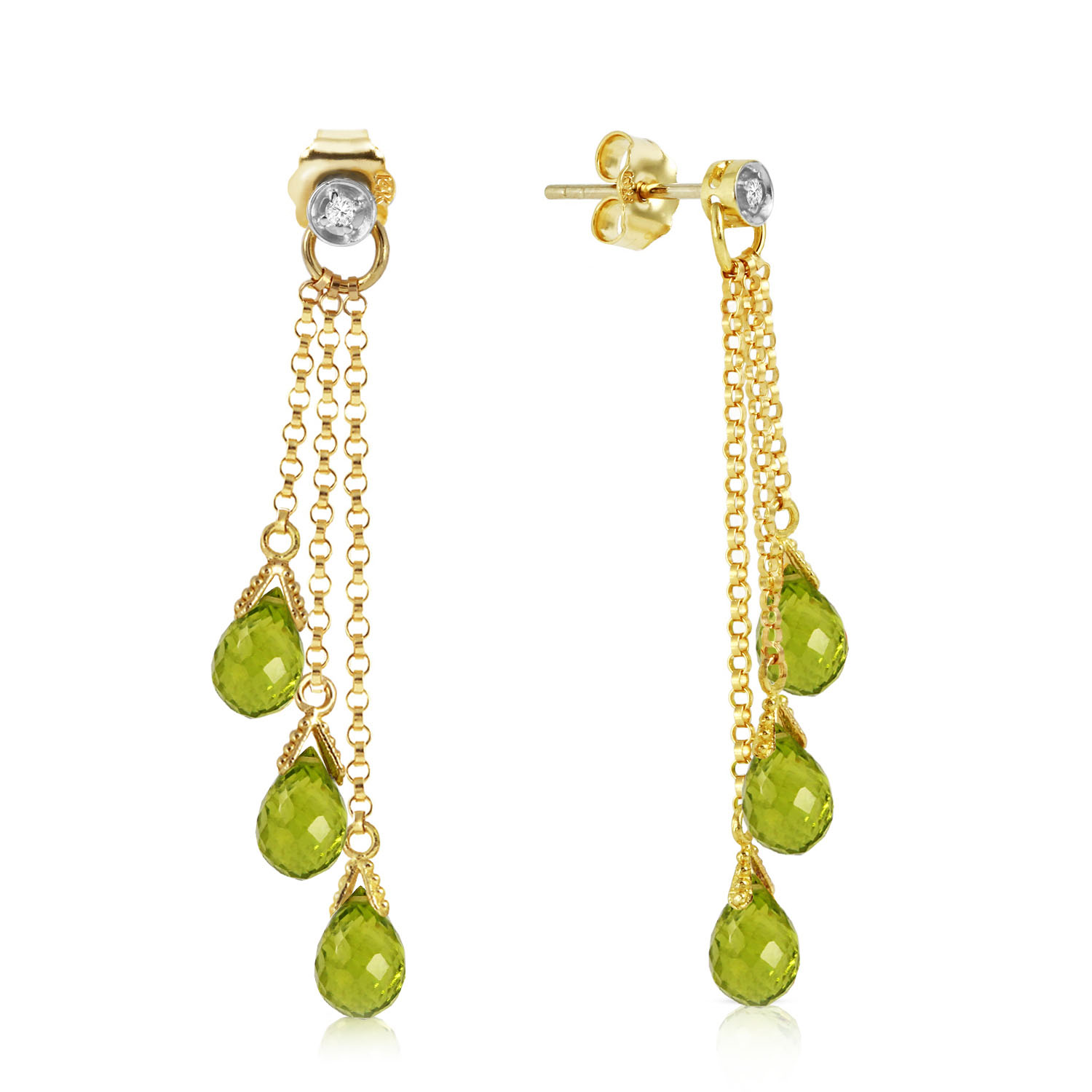 10.53 CTW 14K Solid Gold Chandelier Earrings Diamond Peridot