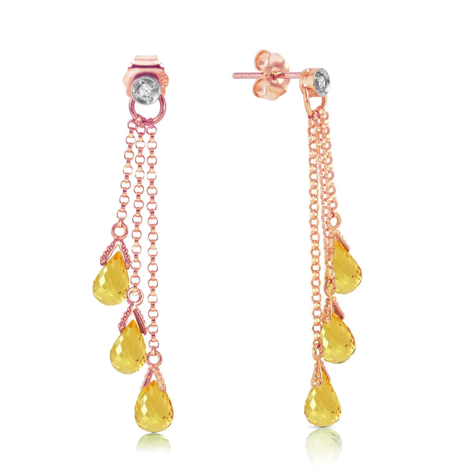 14K Solid Rose Gold Chandelier Earrings withDiamonds  Citrines