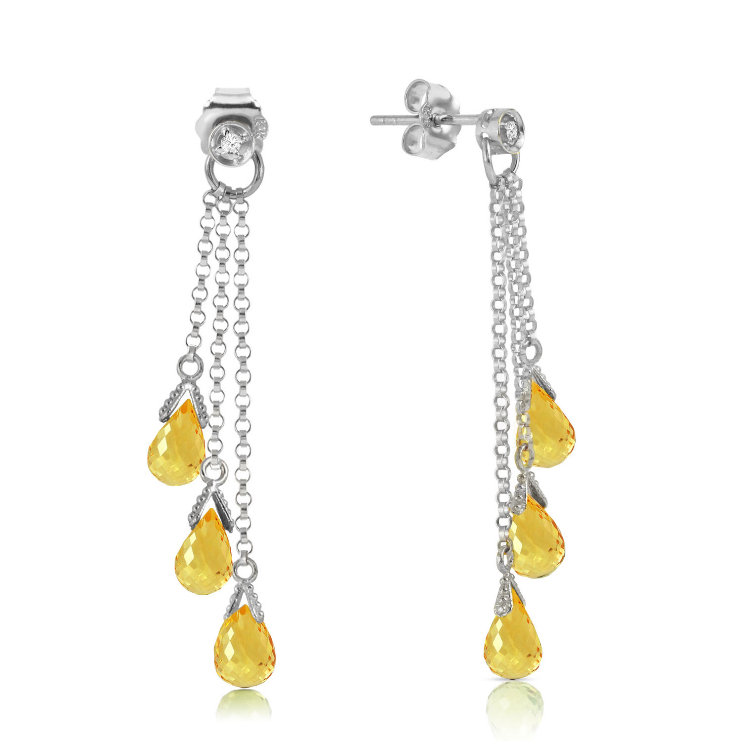 14K Solid White Gold Chandelier Earrings withDiamonds  Citrines