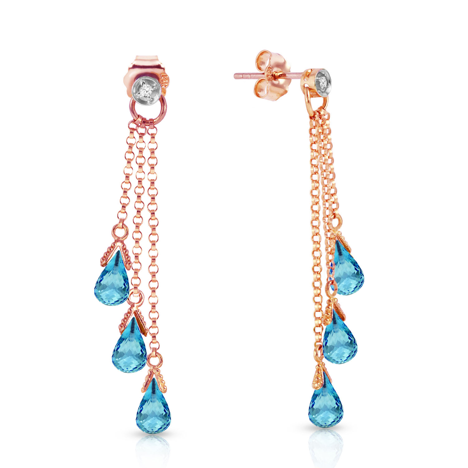 14K Solid Rose Gold Chandelier Earrings withDiamonds  Blue Topaz