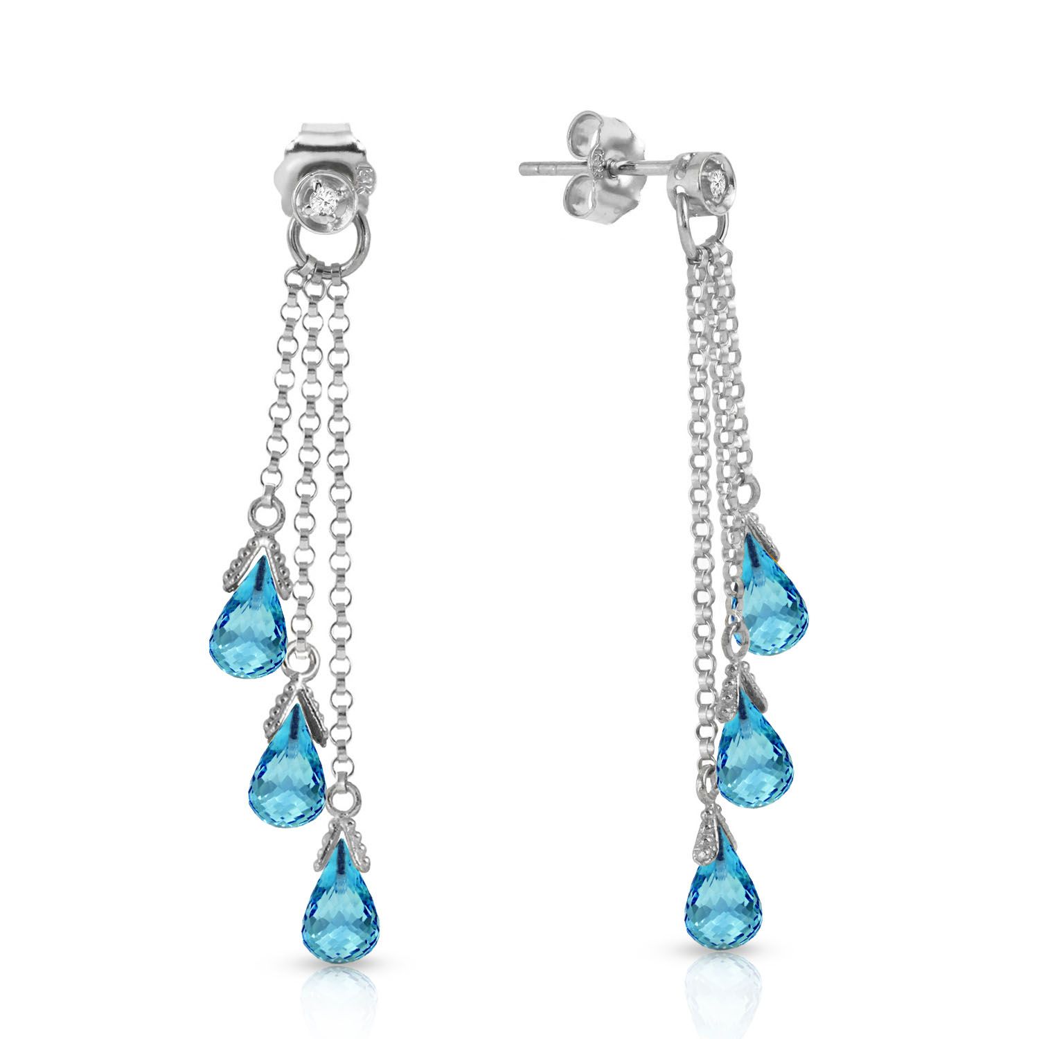14K Solid White Gold Chandelier Earrings withDiamonds  Blue Topaz