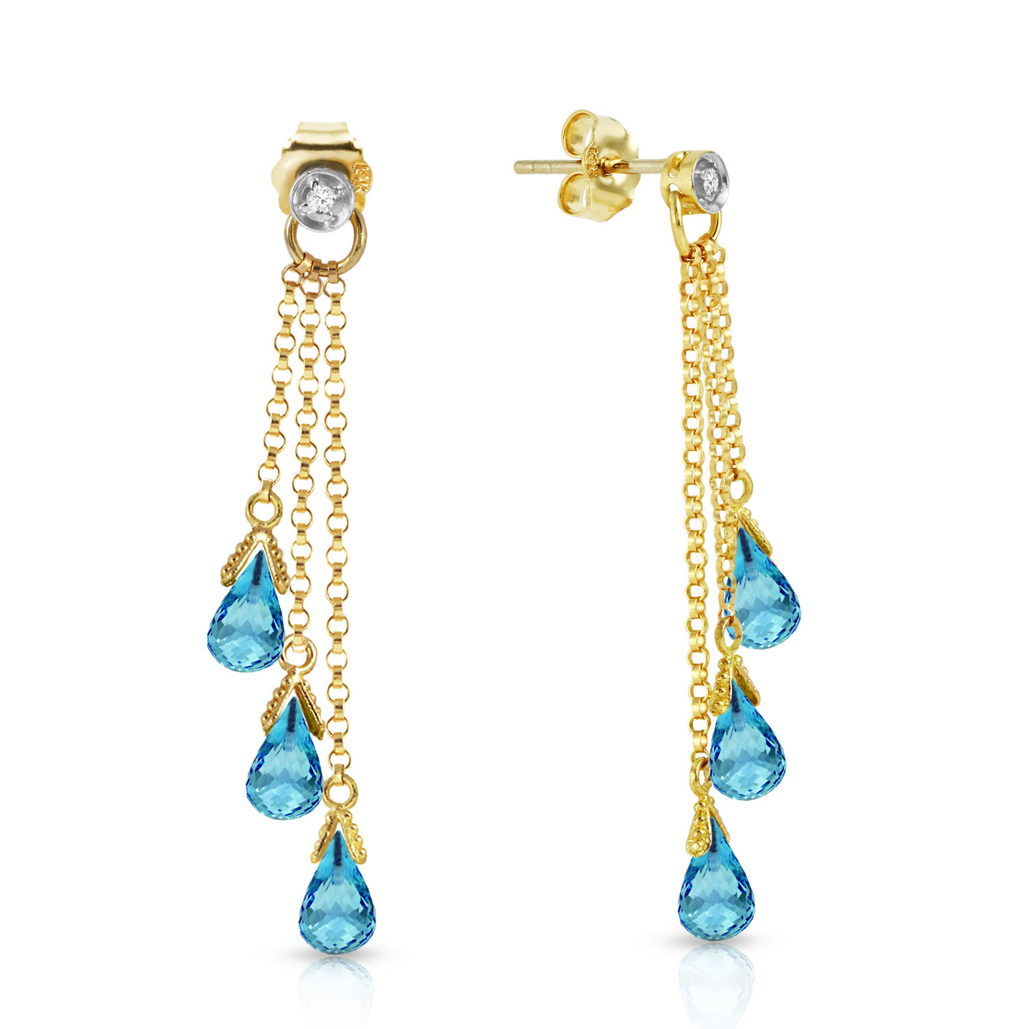 10.53 CTW 14K Solid Gold Chandelier Earrings Diamond Blue Topaz