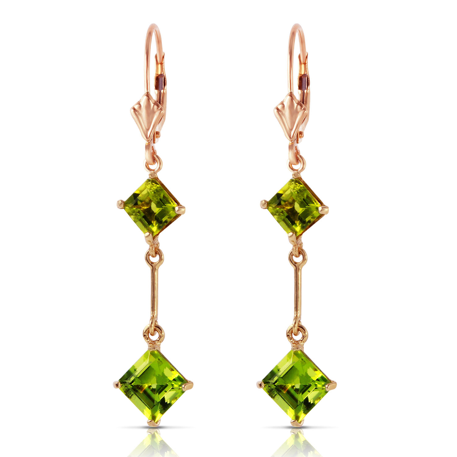 14K Solid Rose Gold Leverback Earrings with Peridots