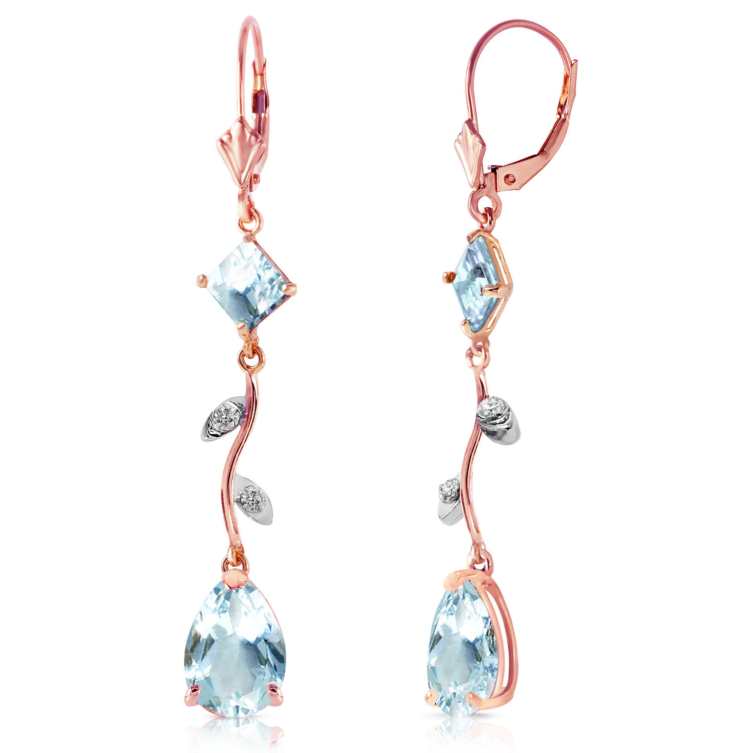 3.97 CTW 14K Solid Rose Gold Chandelier Earrings Natural Diamond Aqua