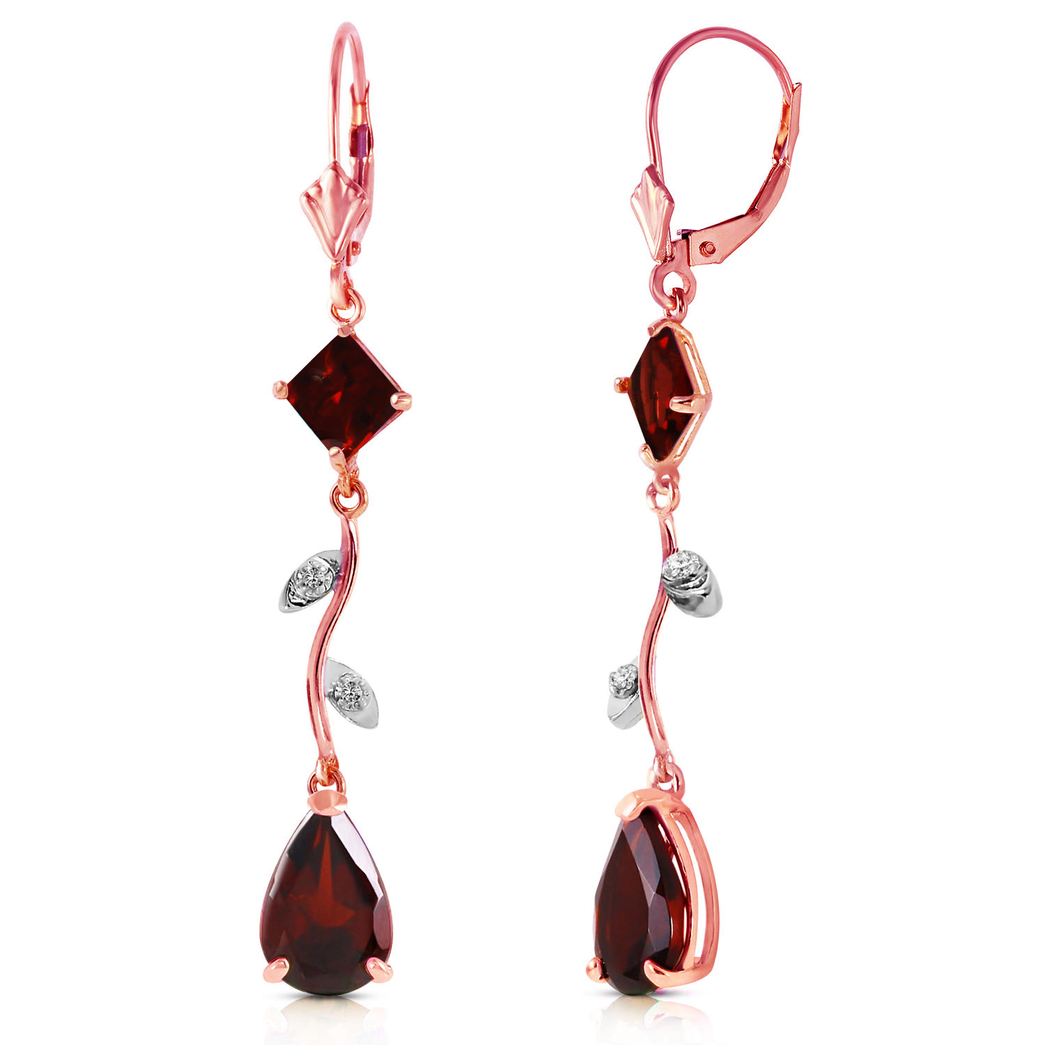 3.97 CTW 14K Solid Rose Gold Chandelier Earrings Diamond Garnet