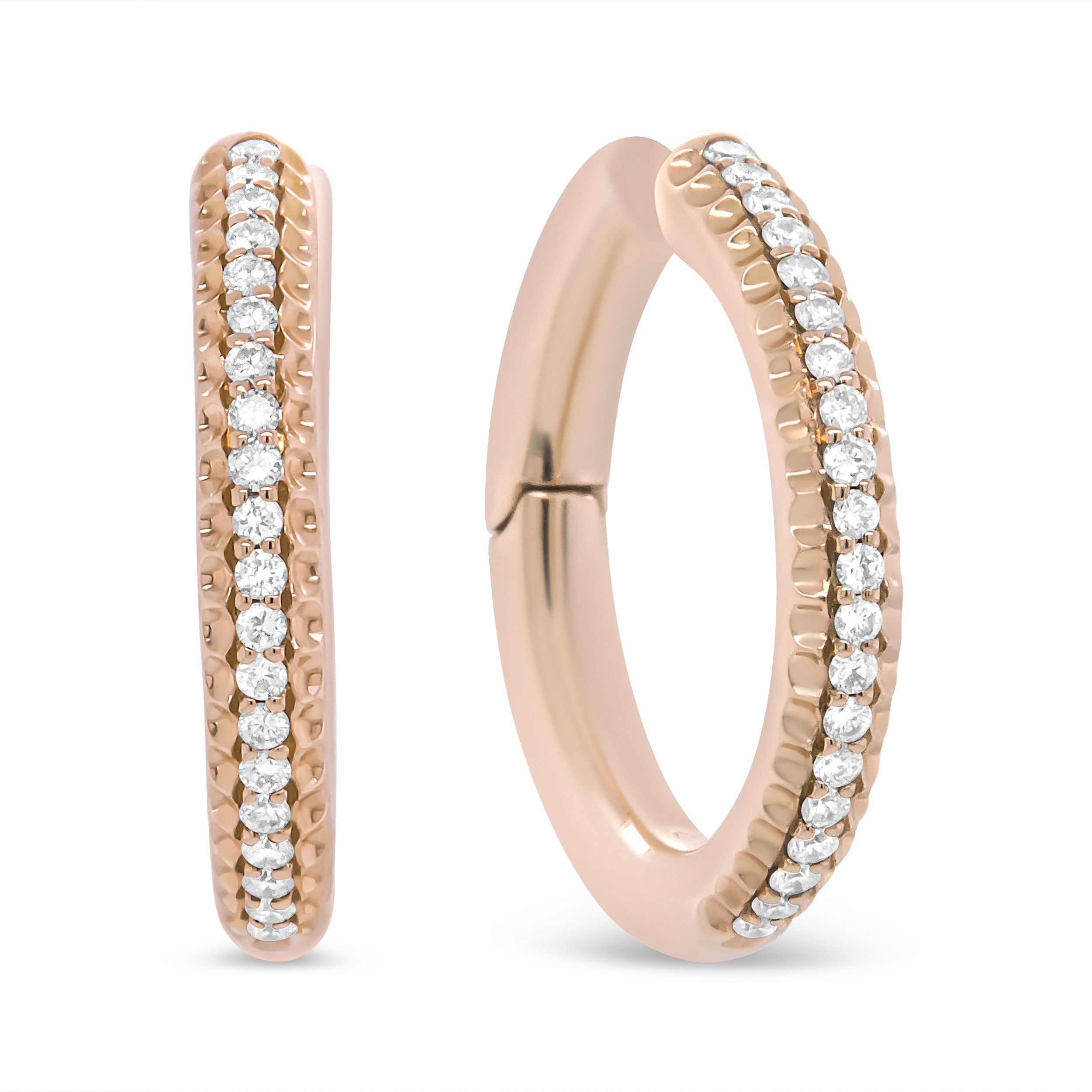 True 18K Rose Gold 1/3 Cttw Round Cut Diamond Hoop Earrings (F-G Color, VS1-VS2 Clarity)