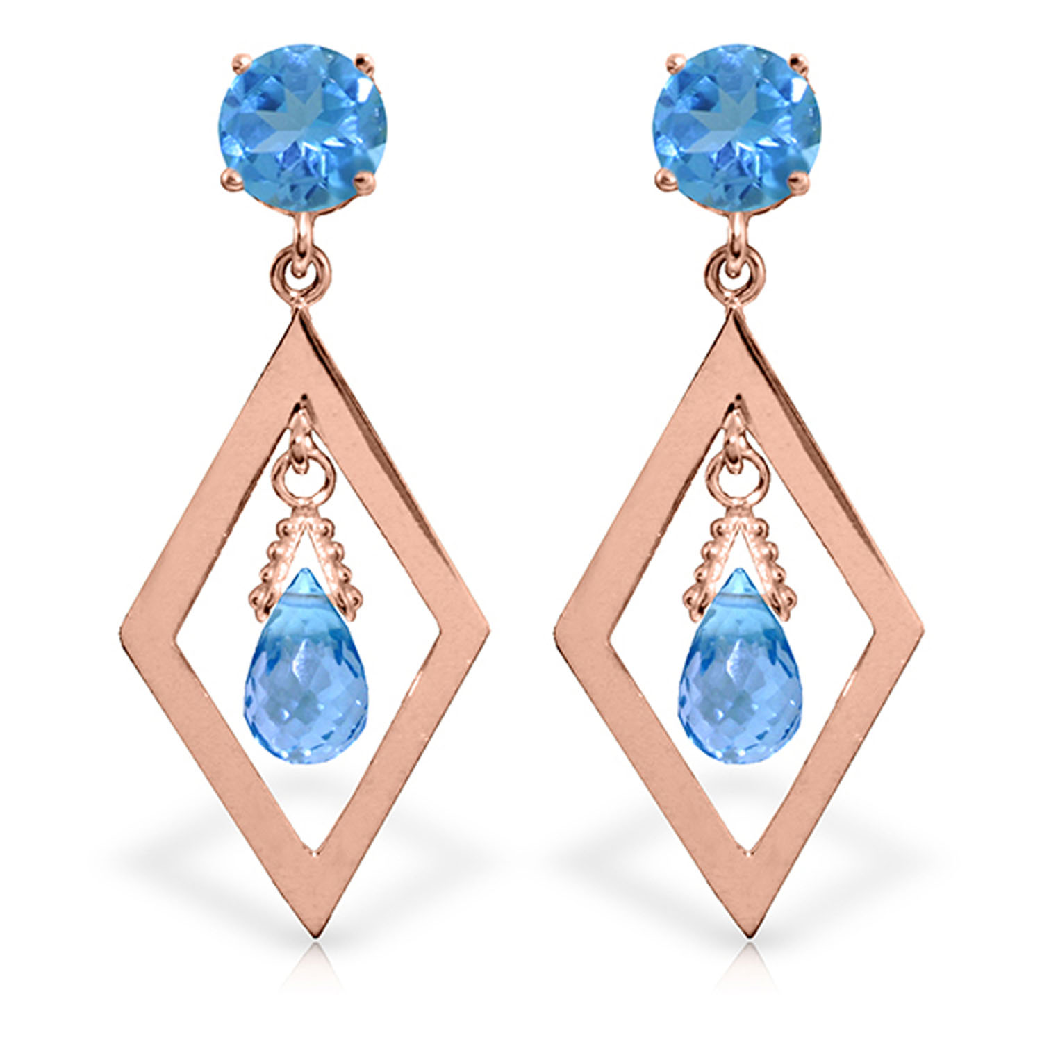 2.4 CTW 14K Solid Rose Gold Blue Topaz Dangling Earrings