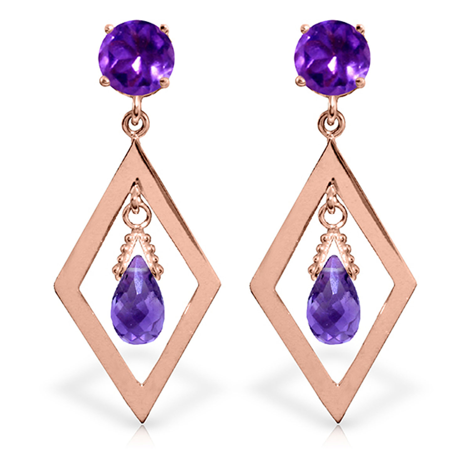 2.4 CTW 14K Solid Rose Gold Chandelier Earrings Amethyst