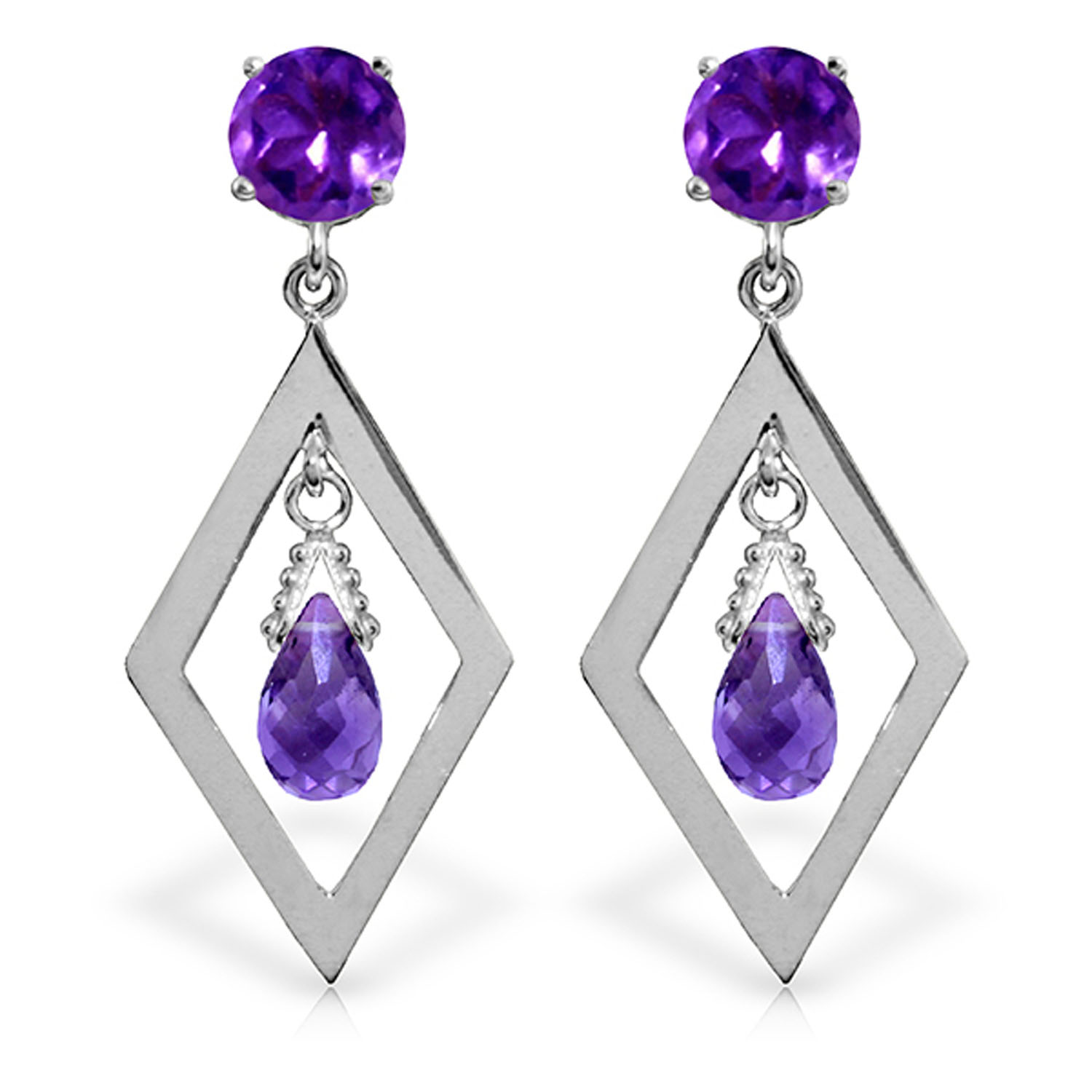 2.4 CTW 14K Solid White Gold Chandelier Earrings Amethyst