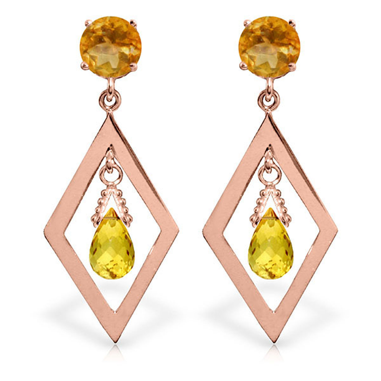 2.4 CTW 14K Solid Rose Gold Citrine Dangling Earrings