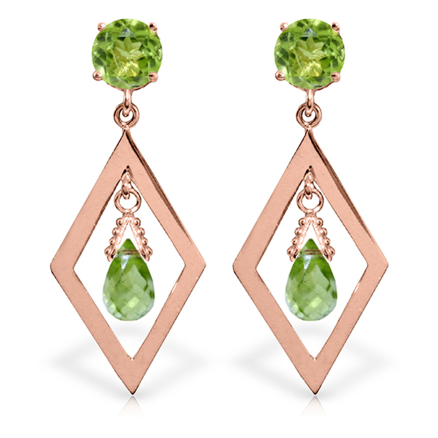 2.4 CTW 14K Solid Rose Gold Peridot Dangling Earrings