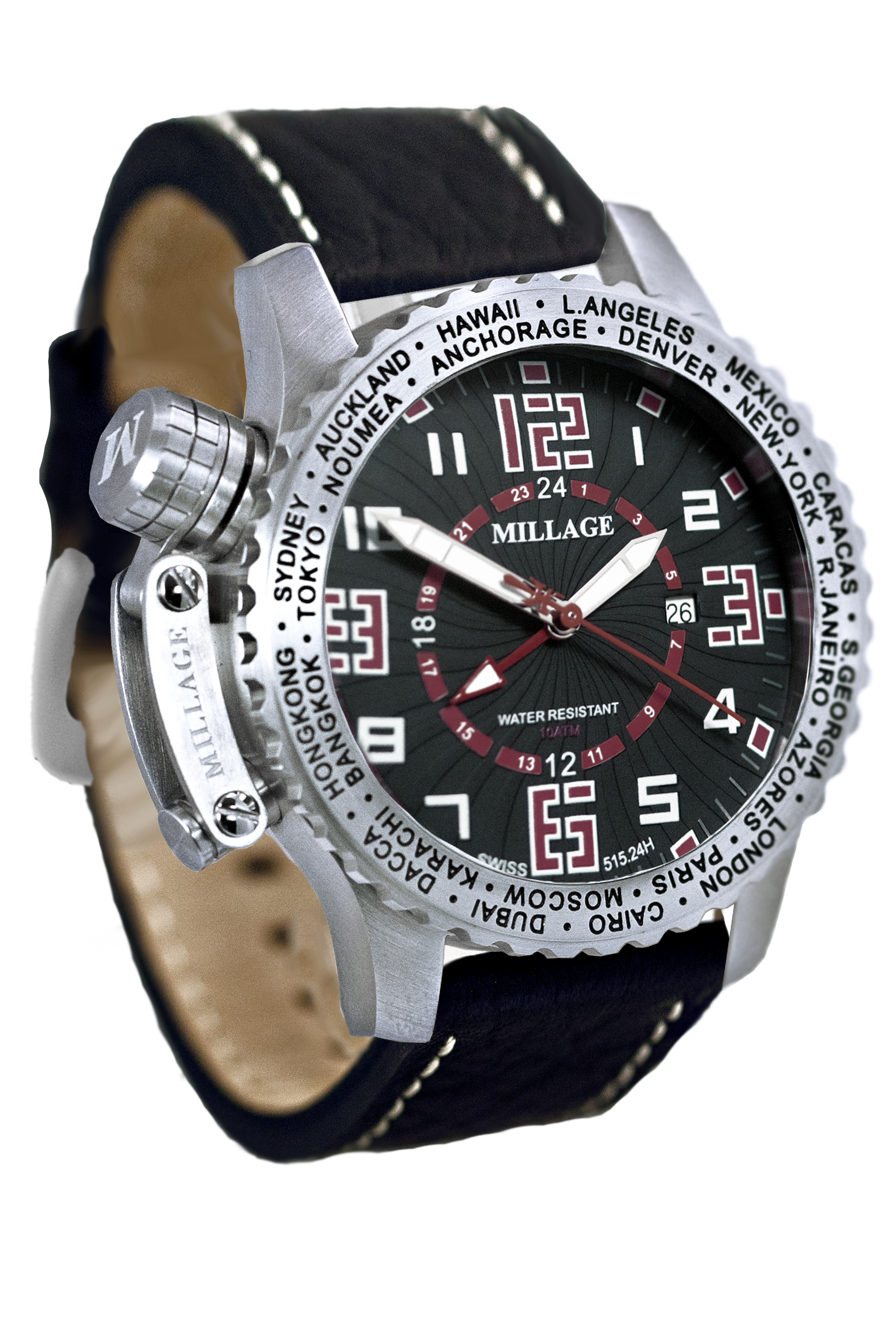 M3726LS-Black-BLACK / RED/MILLAGE WATCHES