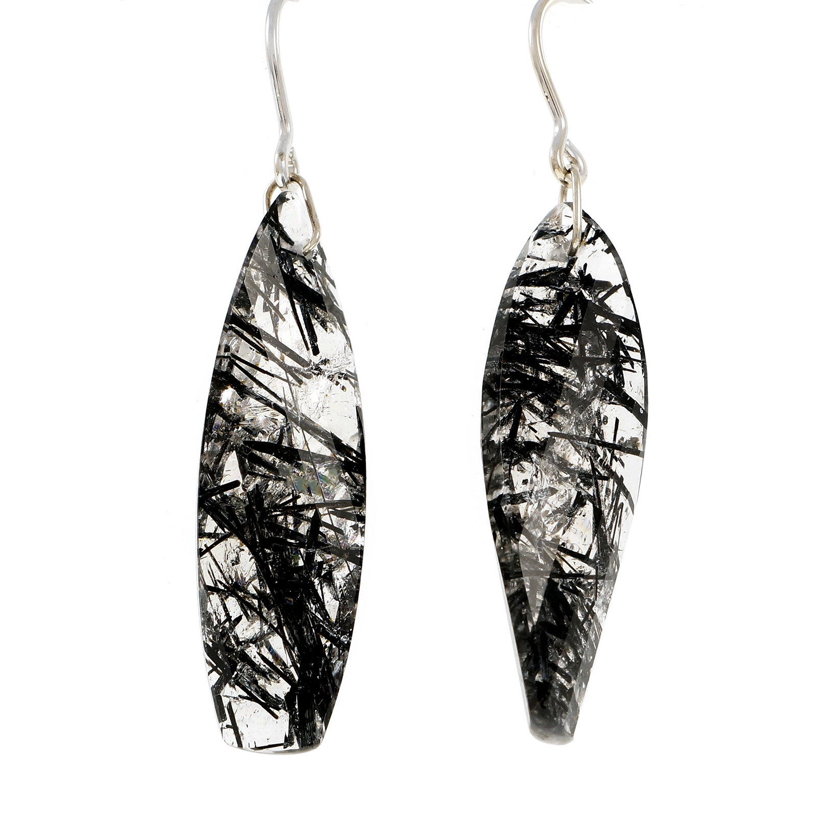 14K White Gold Quartz Tourmaline Twist Dangle Earrings 