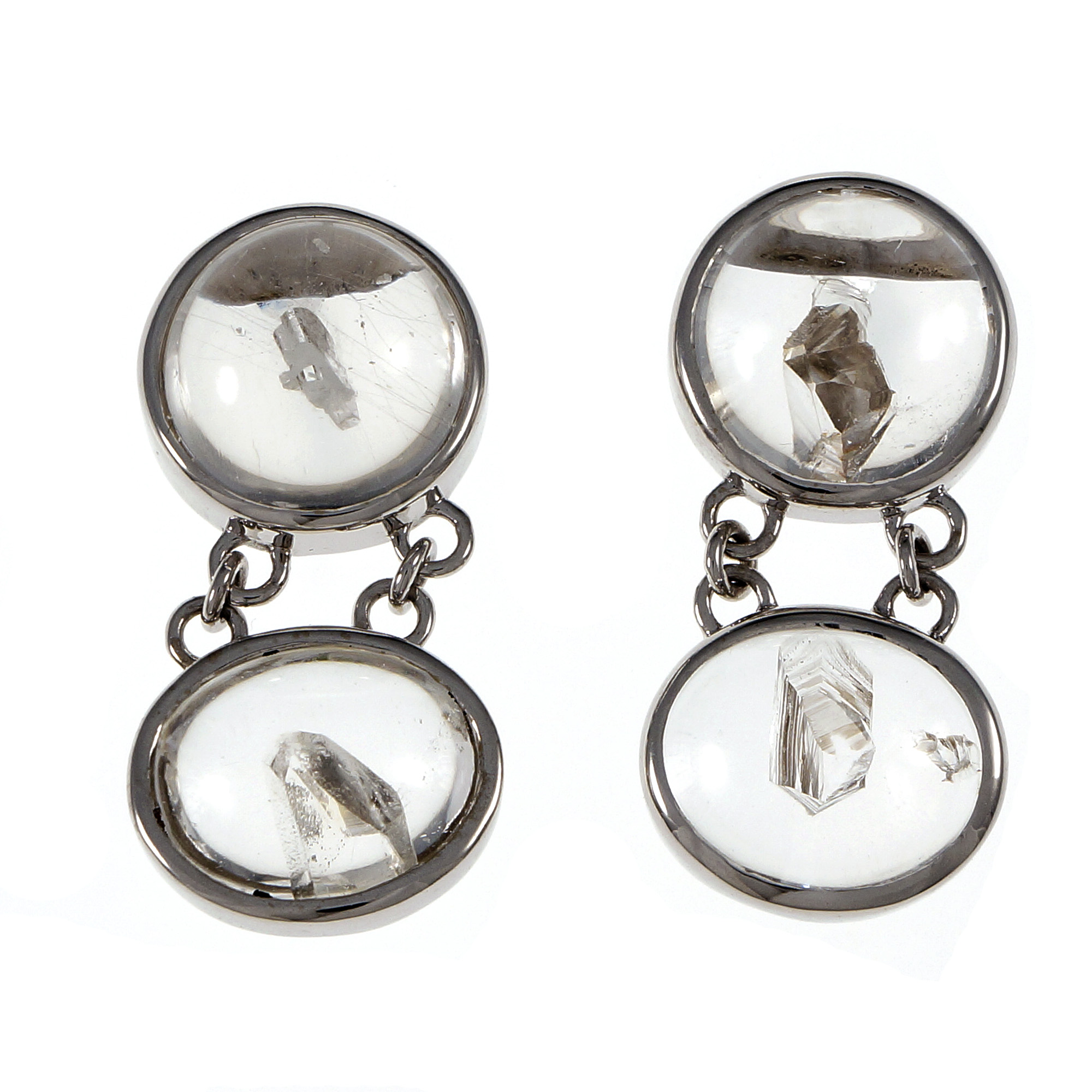 18K White Gold Quartz Manifestor Crystal Dangle Earrings 