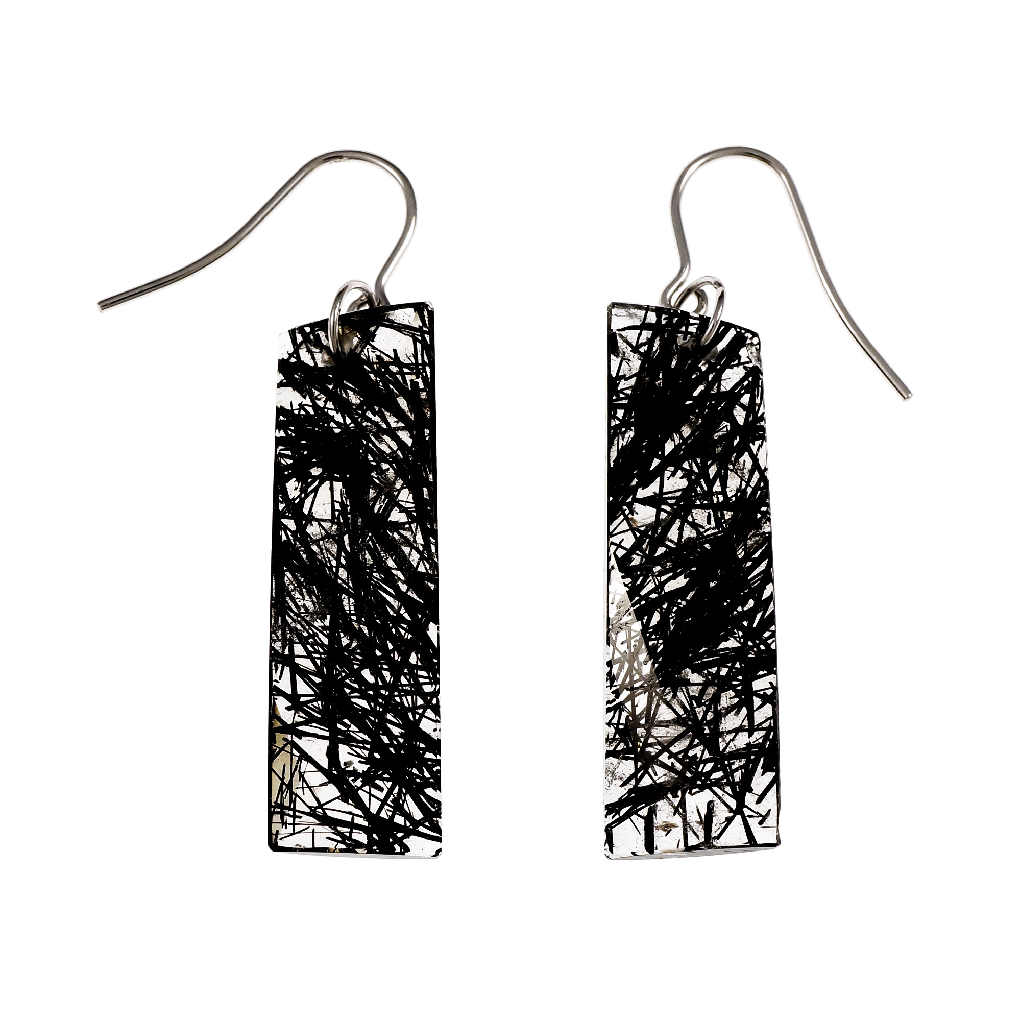 14K White Gold Swirl Cut Quartz Tourmaline Dangle Earrings 