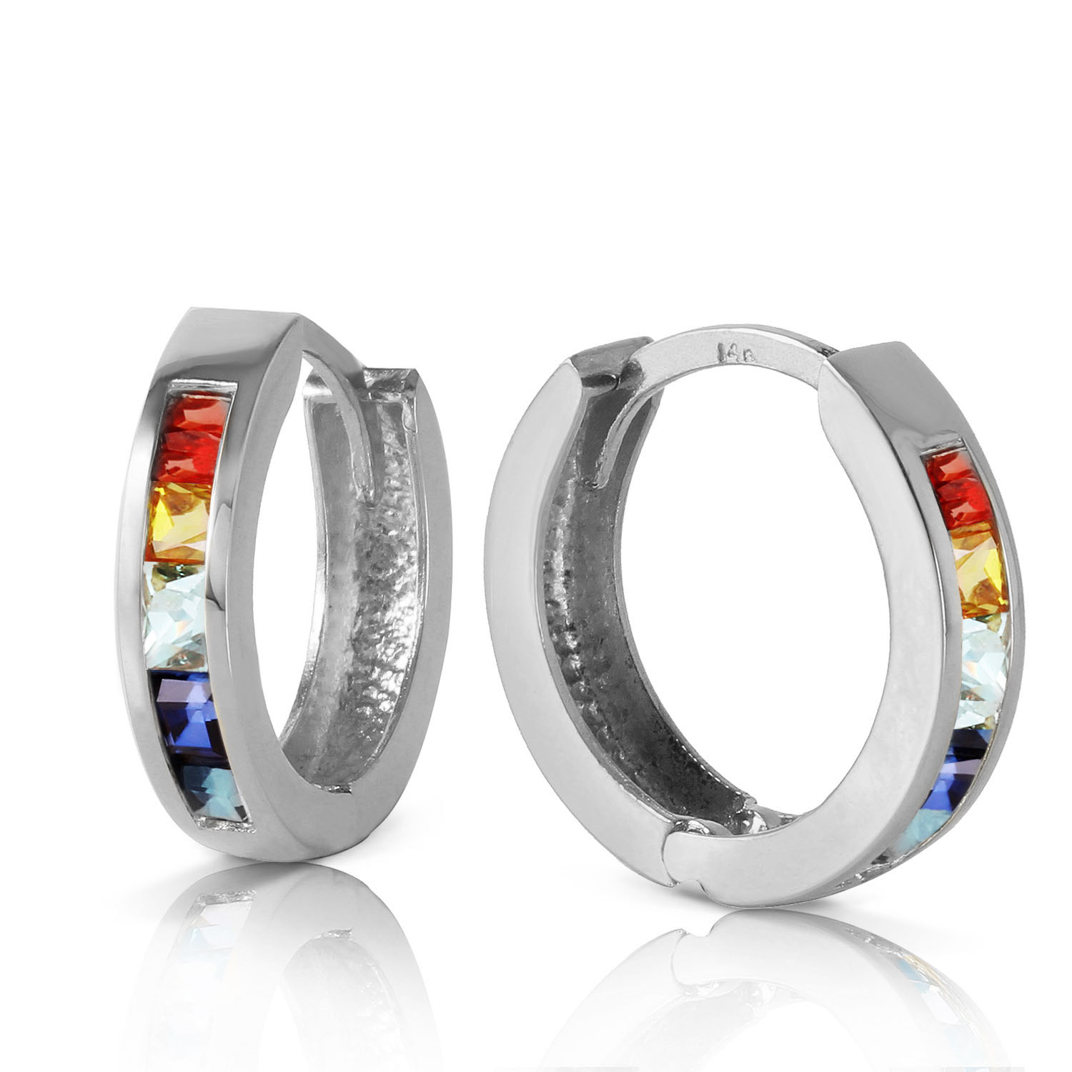 1.3 CTW 14K Solid White Gold Hoop Earrings Multicolor Sapphire