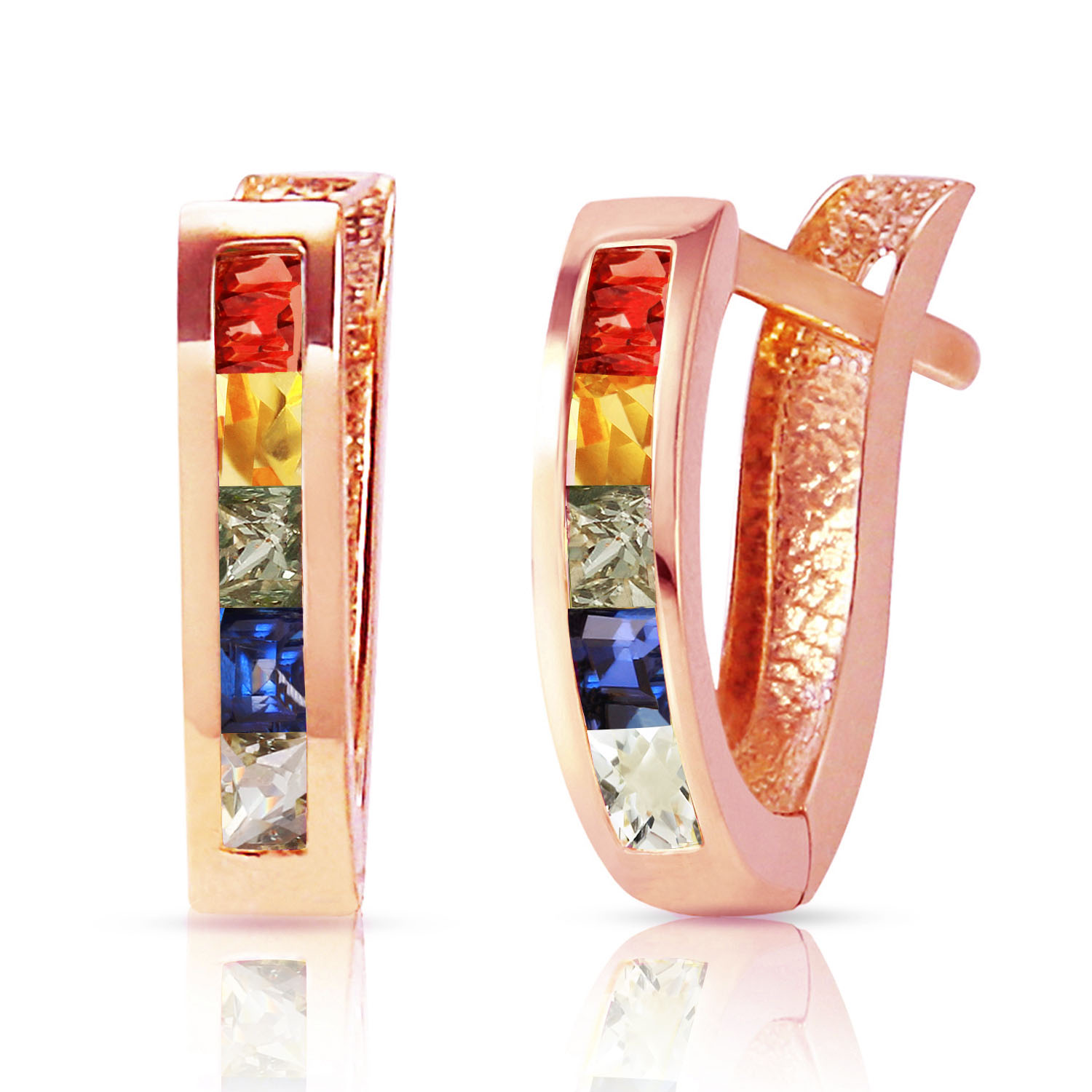 1.3 CTW 14K Solid Rose Gold Huggie Earrings Multicolor Sapphire