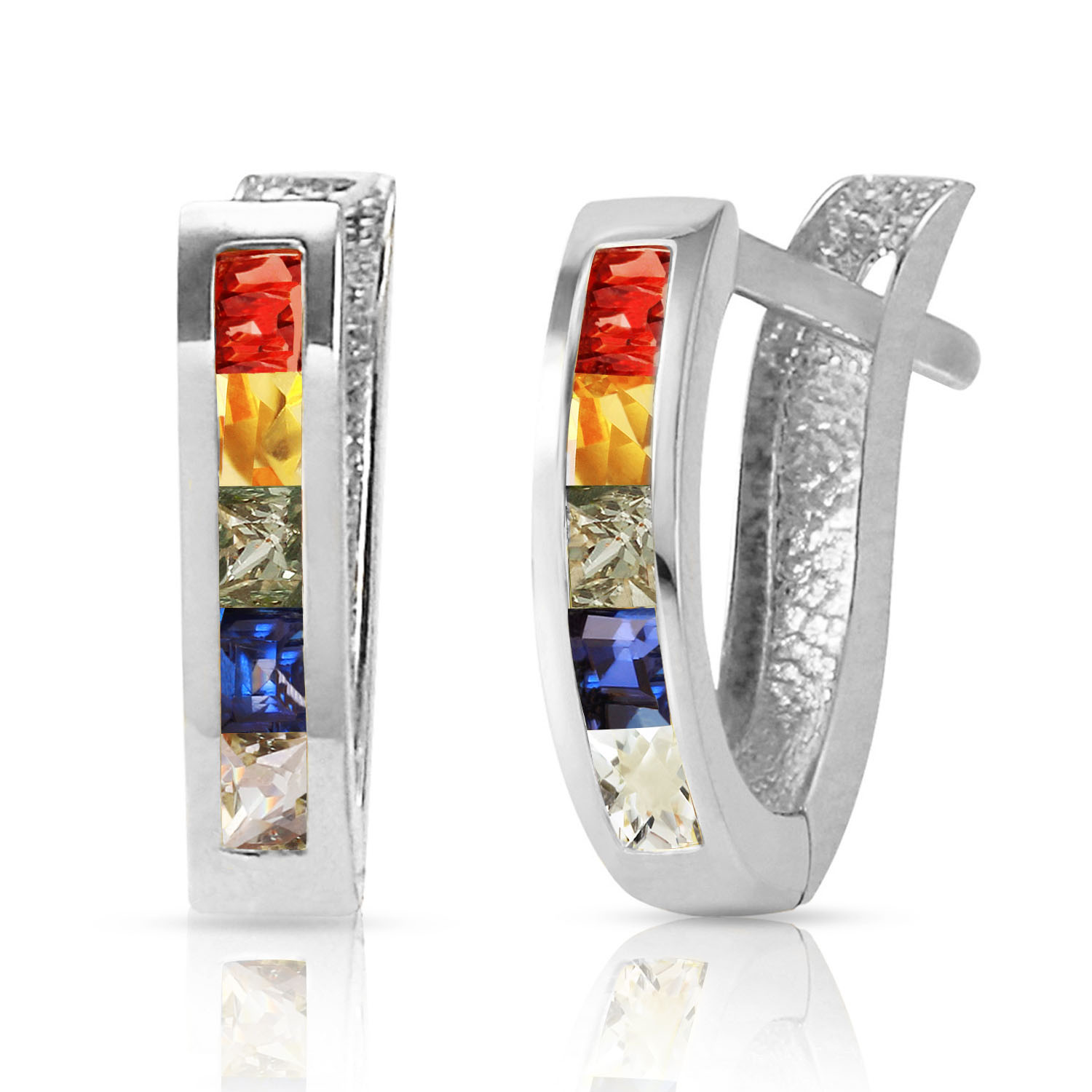 1.3 CTW 14K Solid White Gold Huggie Earrings Multicolor Sapphire
