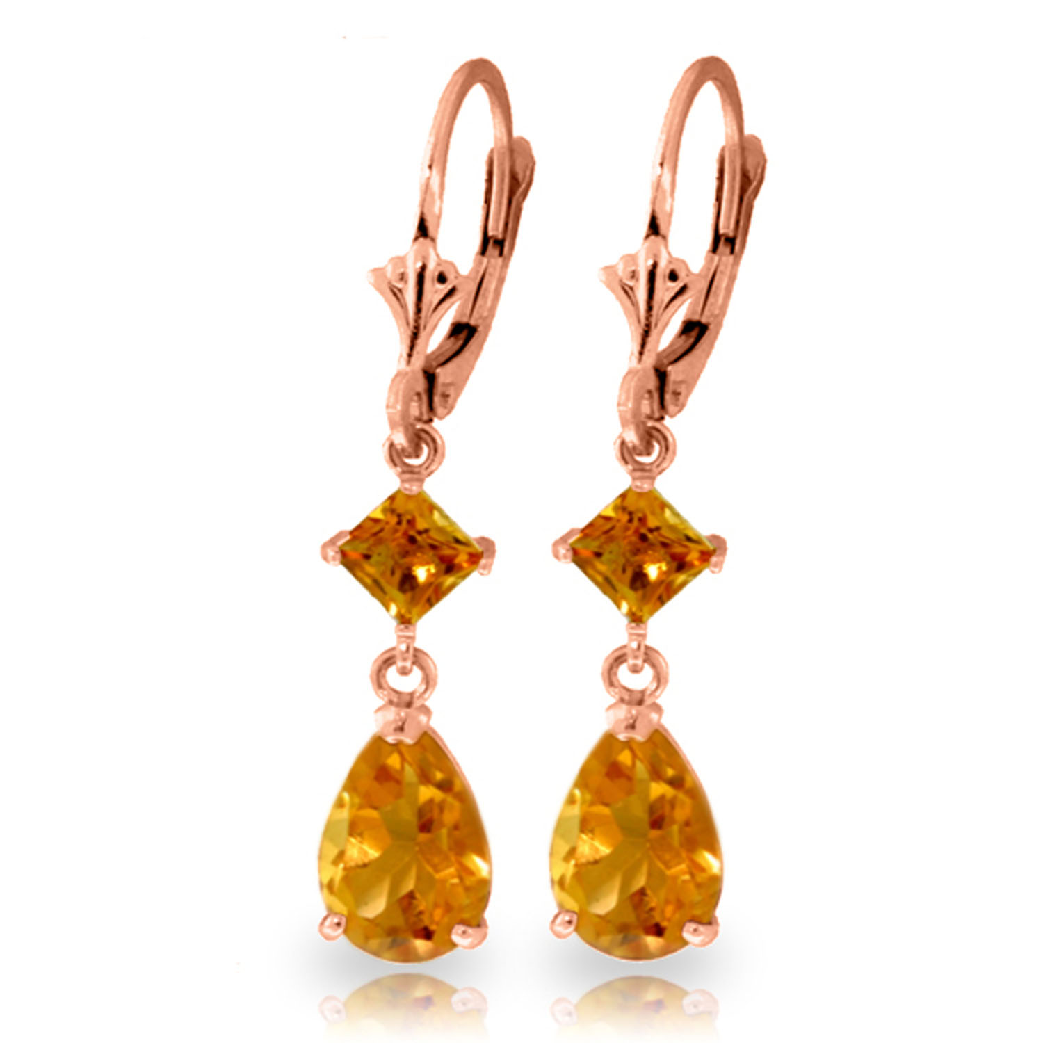 4.5 CTW 14K Solid Rose Gold Leverback Earrings Citrine