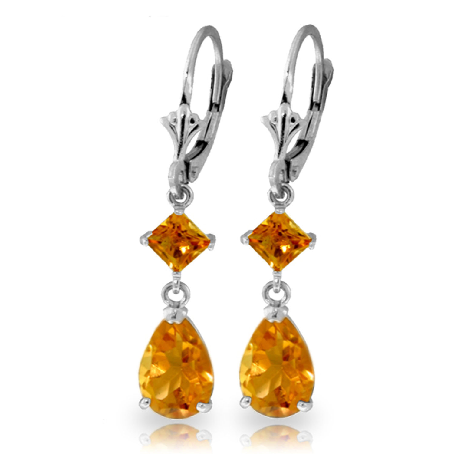 4.5 CTW 14K Solid White Gold Leverback Earrings Citrine