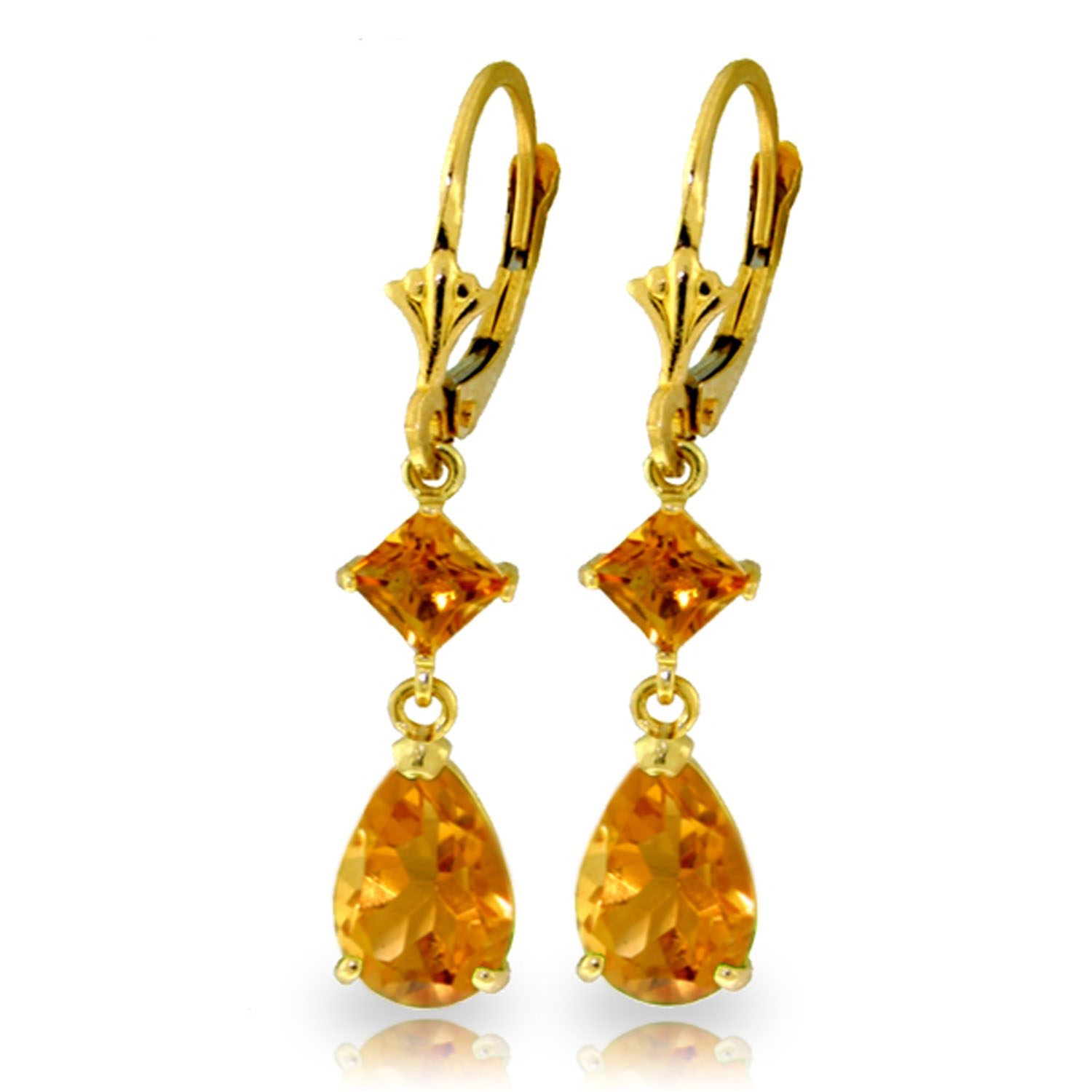 4.5 CTW 14K Solid Gold Beaute Citrine Earrings