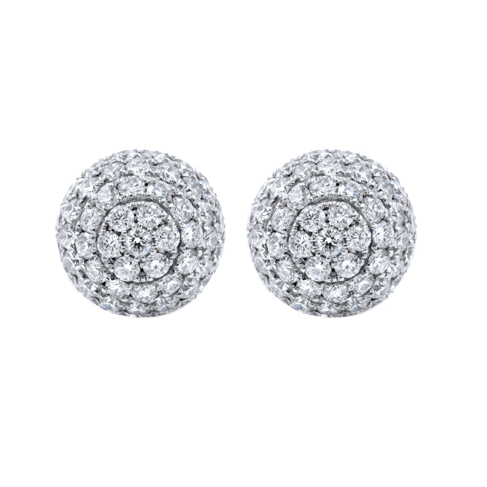 True Round Diamond Pave Stud Ball 6.62cts Earrings 18K White Gold