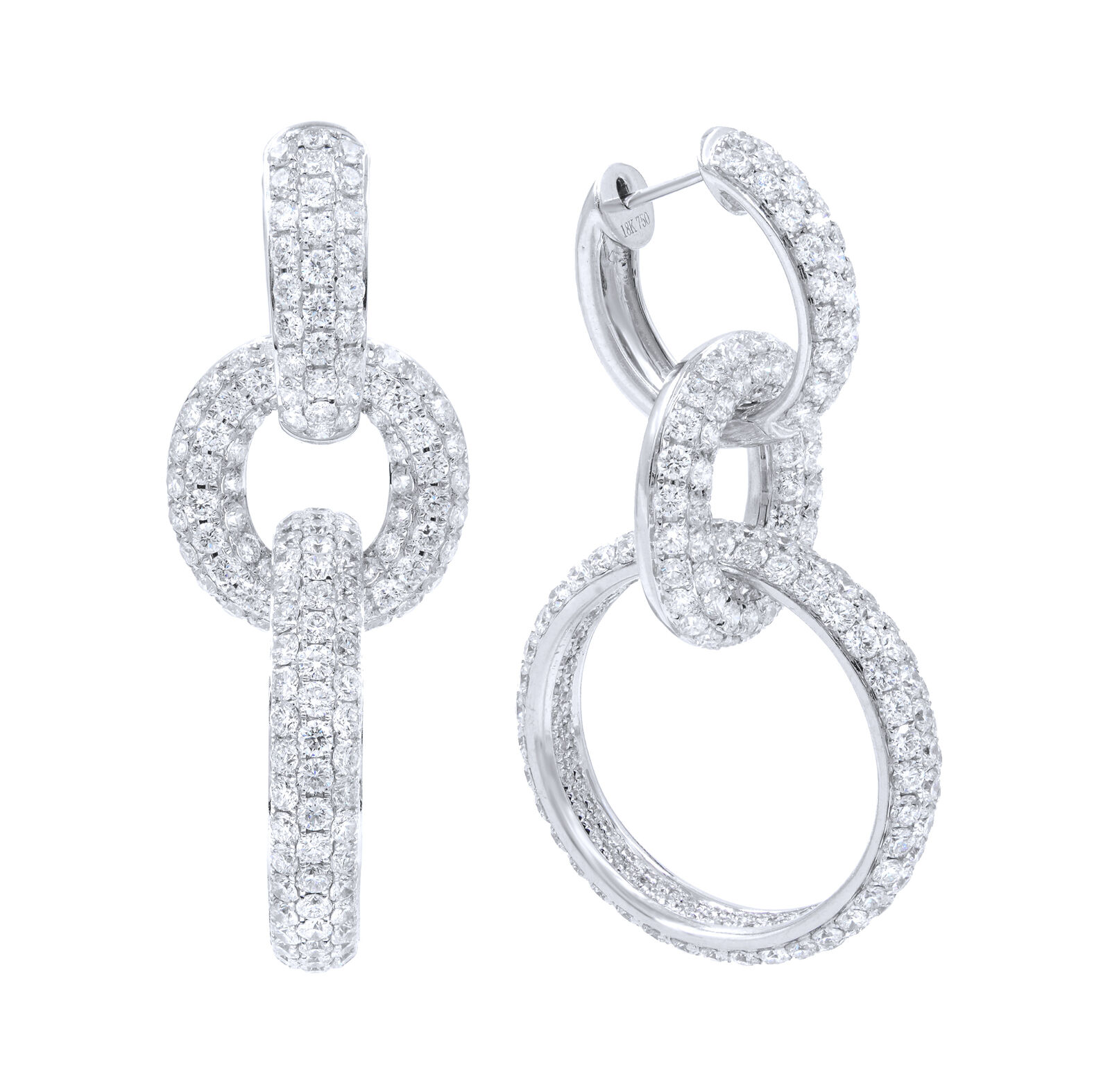 True Triple Ring Huggie Transformer Chandelier Pave 10.22cts Earrings 18K White Gold