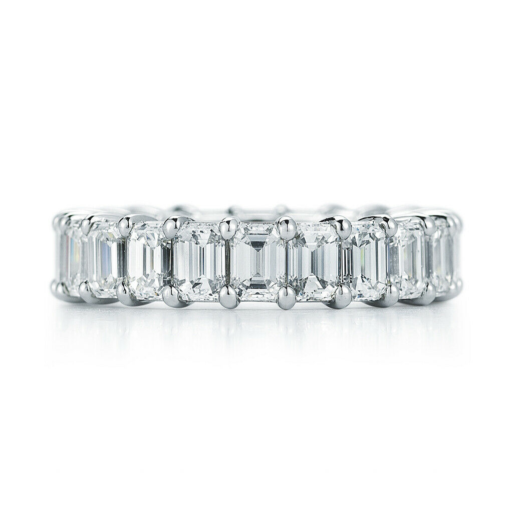 True Platinum Emerald Cut Diamond Eternity Band 5.17 cttw
