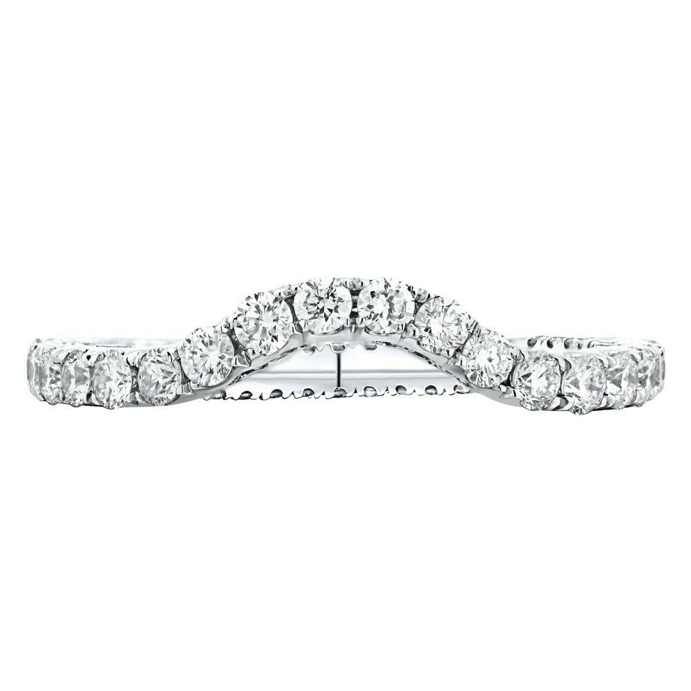 True 18K White Gold 1.10cts Genuine Curved Diamond Pave Ladies Ring Size 6.5