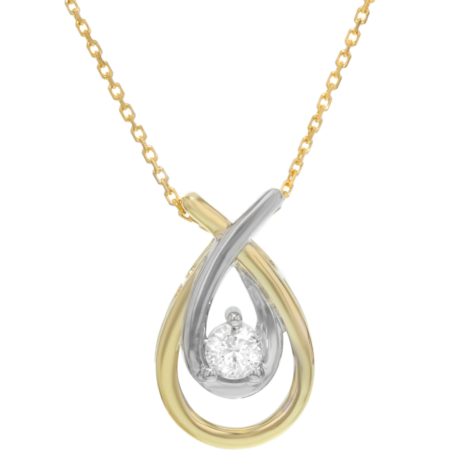 True 14k Yellow Gold Chain 10k Yellow  White Gold Pendant Diamond Necklace 0.15ct