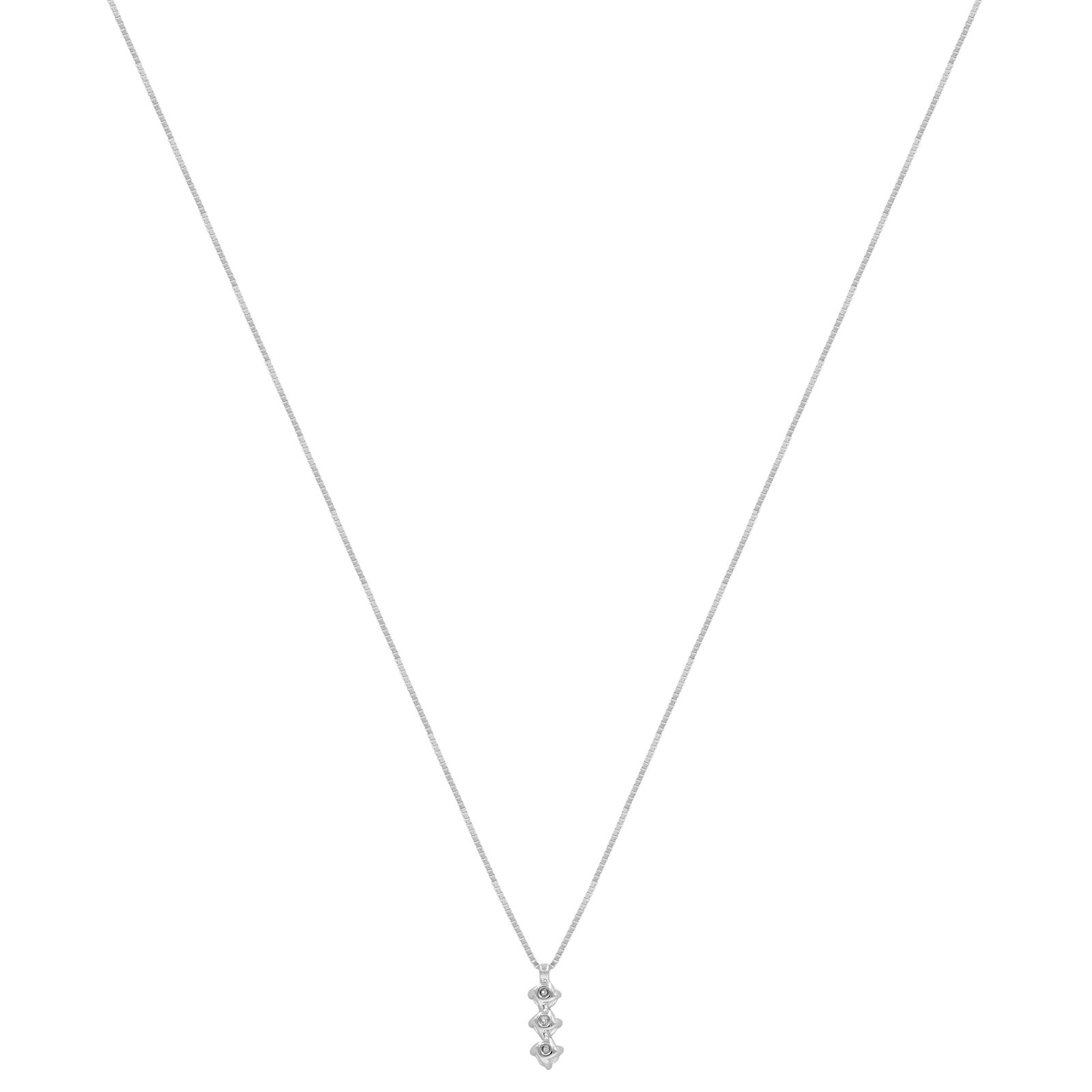 True Three Stone Petite Round Diamond Necklace Pendant 0.15cttw