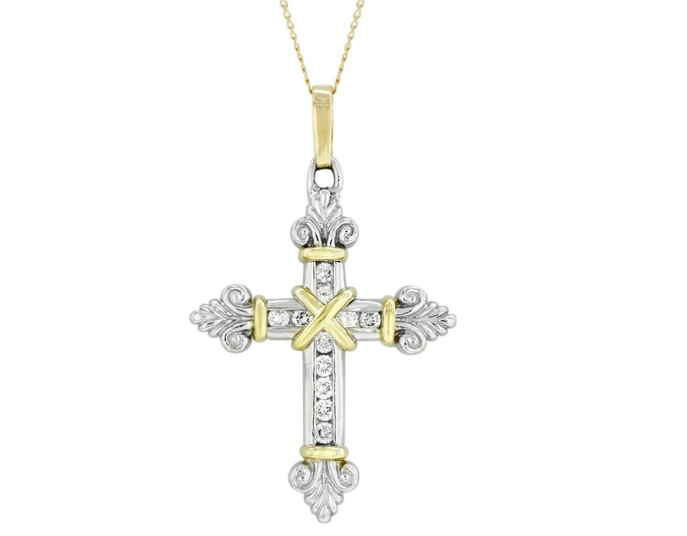 True 14K Yellow Gold 18K White Gold Diamond Cross