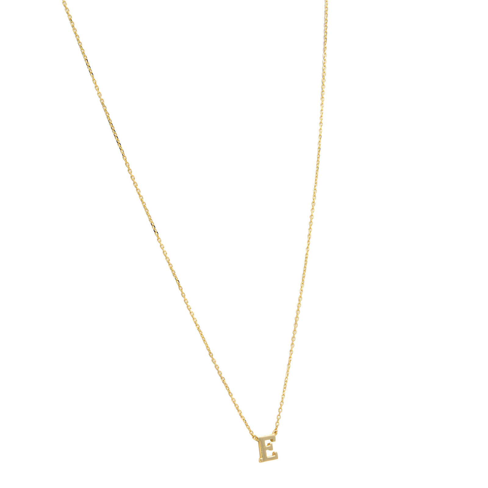 True Yellow Gold 'E' Letter Pendant Necklace With Chain