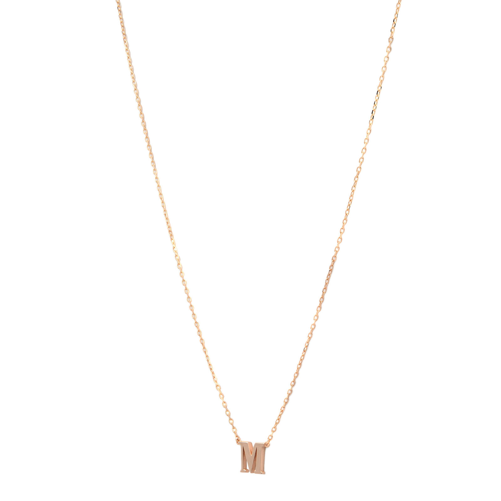 True Yellow Gold 'M' Letter Pendant Necklace With Chain