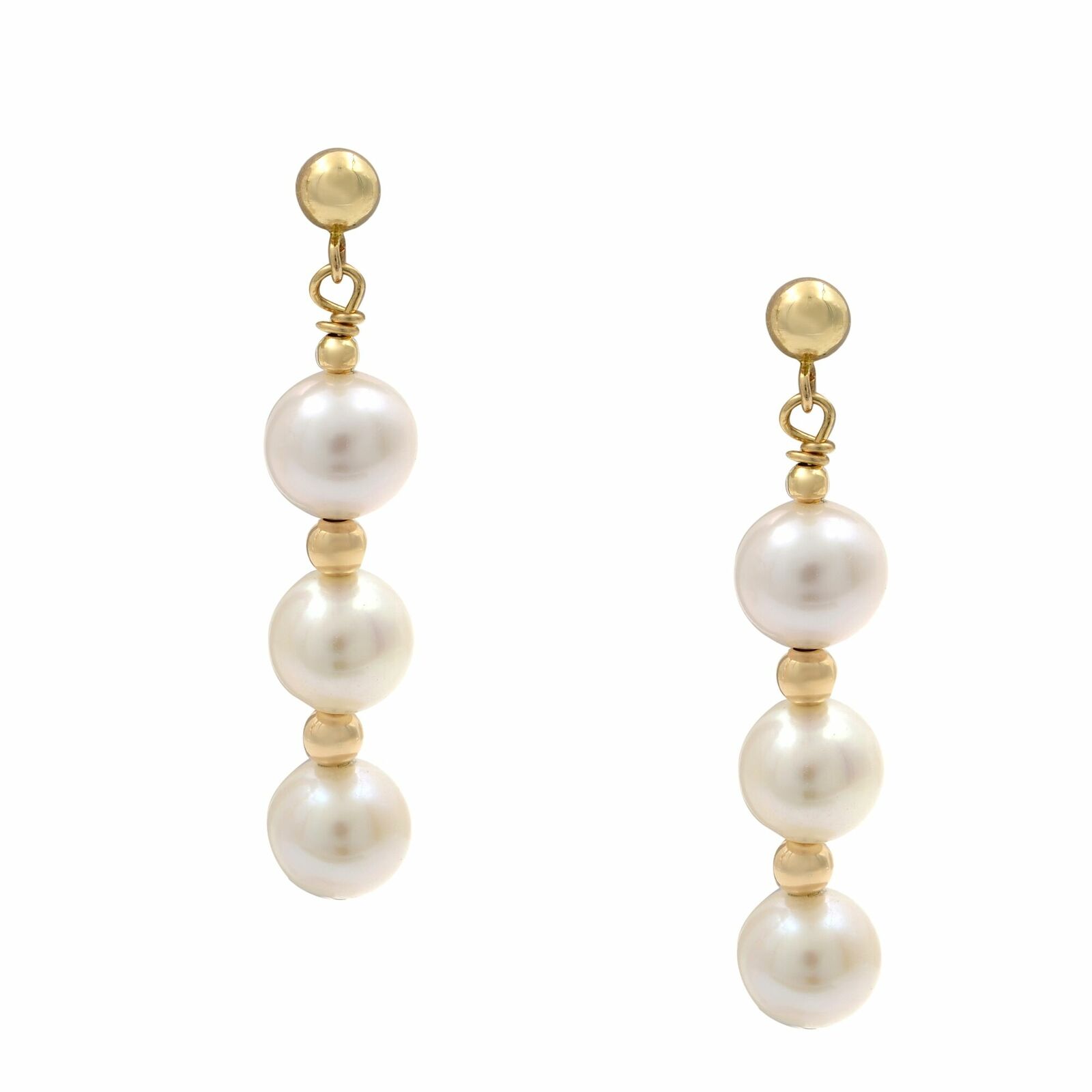 True 14K Yellow Gold Fresh Water Pearl Drop Earrings 35mm