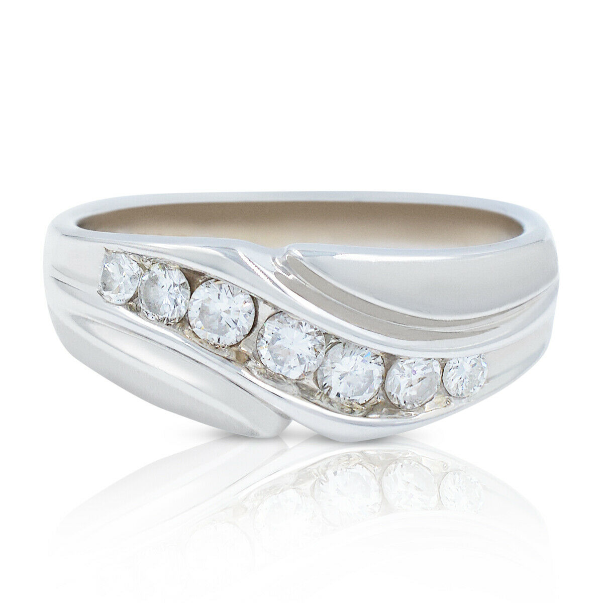 True 14K White Gold  Round Cut Diamond Wedding Band Men's Ring Size 9
