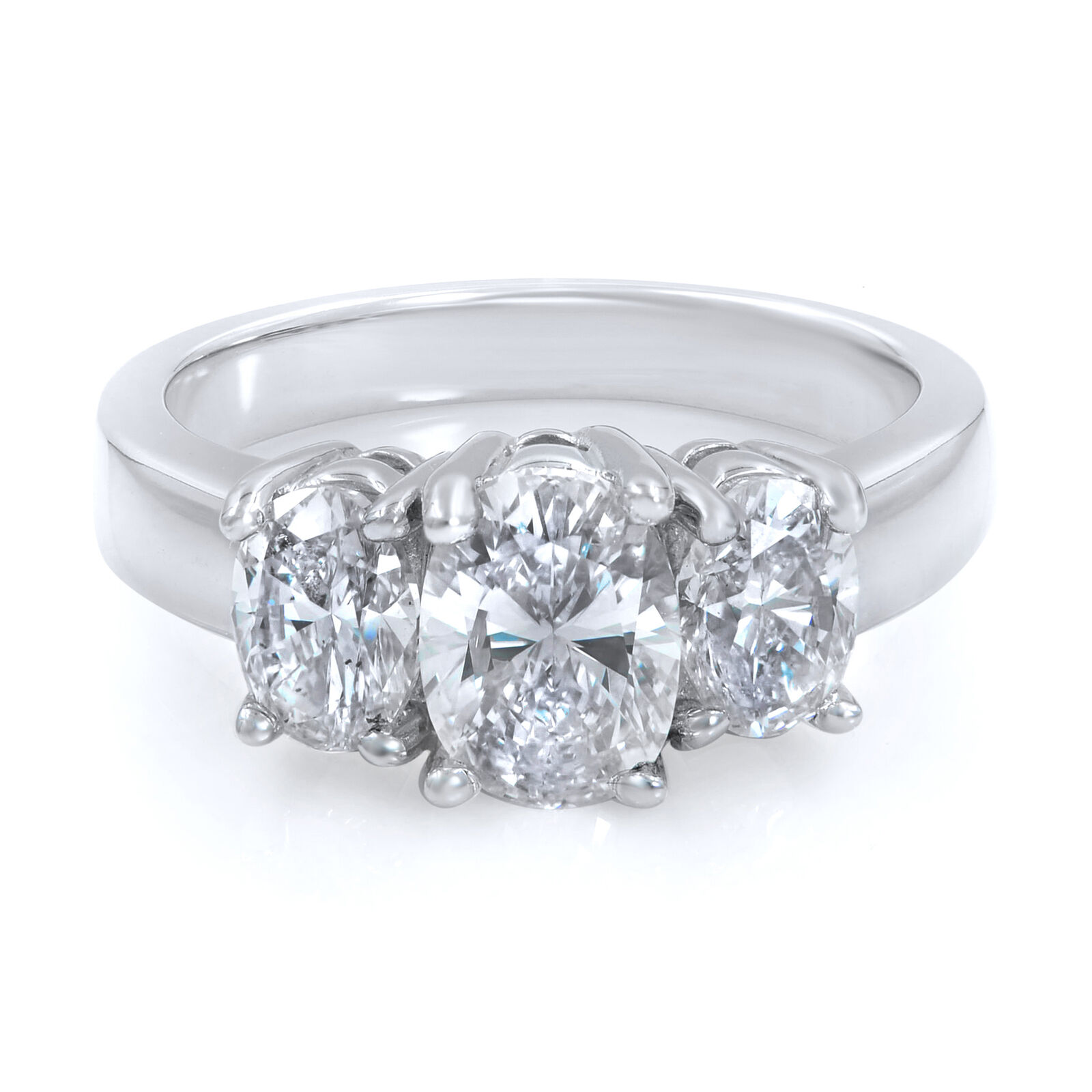 True Three Stone Oval Engagement Ring 14K White Gold 2.00cts SZ6.5