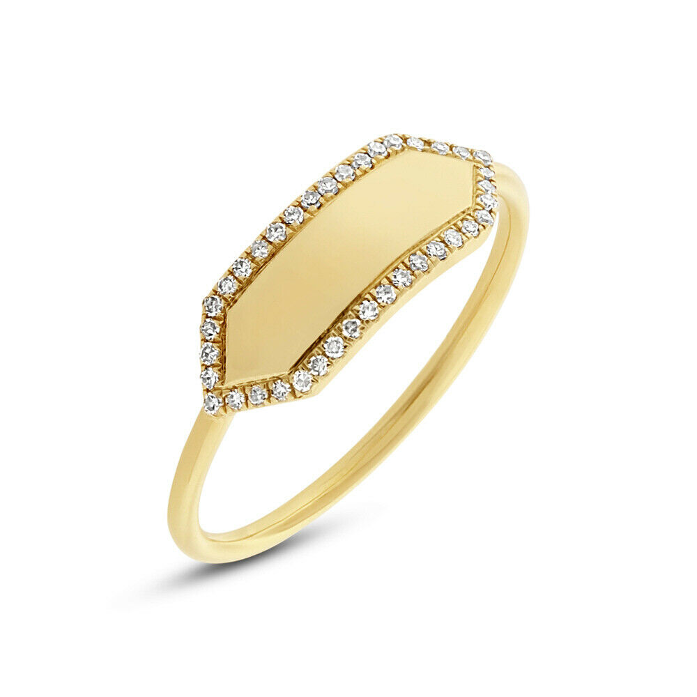 True Diamond Name Plate 14K Yellow Gold Engravable Ring 