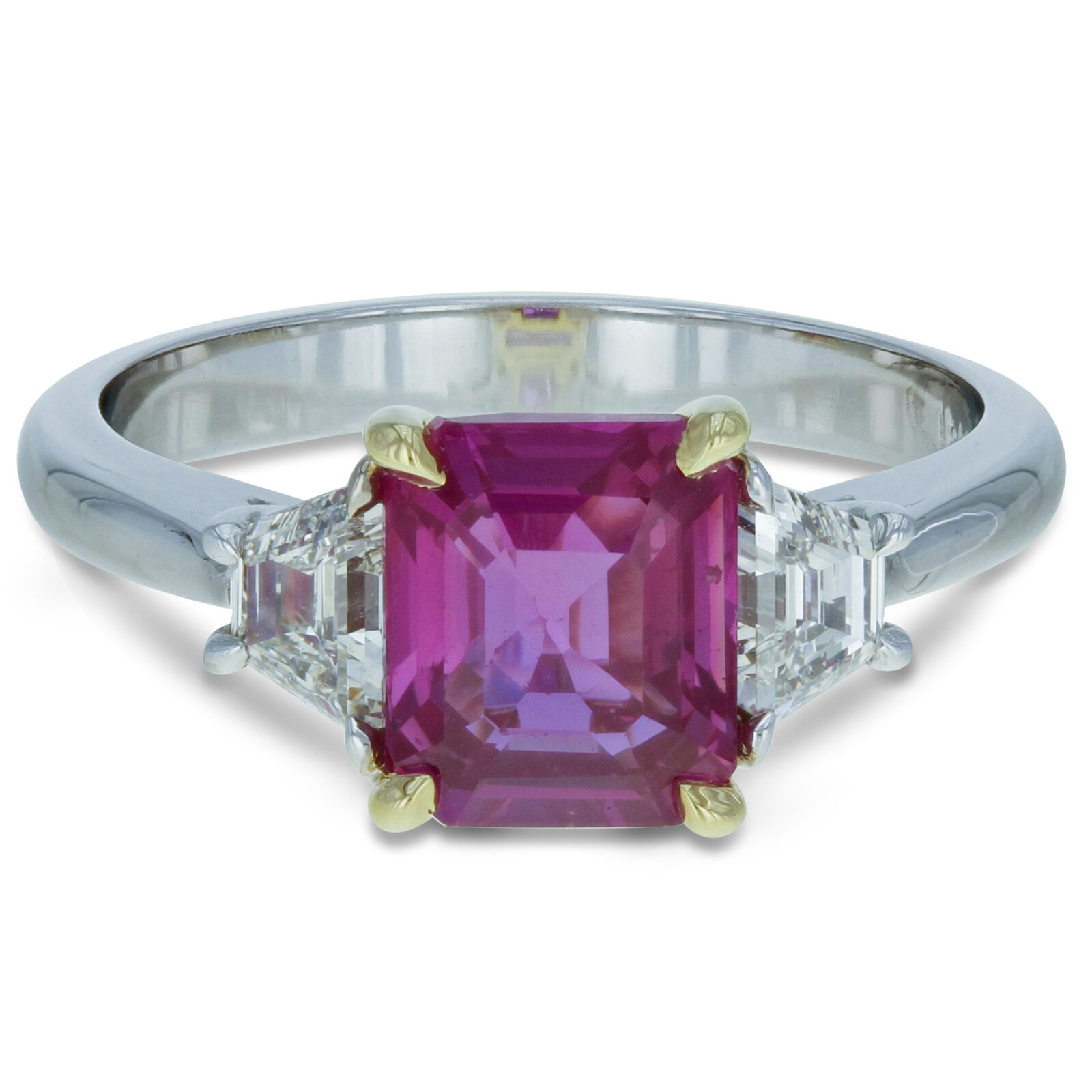 True Pink Sapphire 2.61ct And Diamond Three Stone Ring 18K White Gold