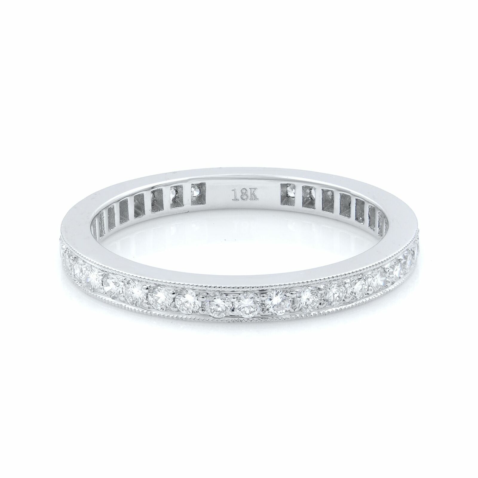 True 18K White Gold Diamond Eternity Band with Milgrain 0.70cts Size 6.5