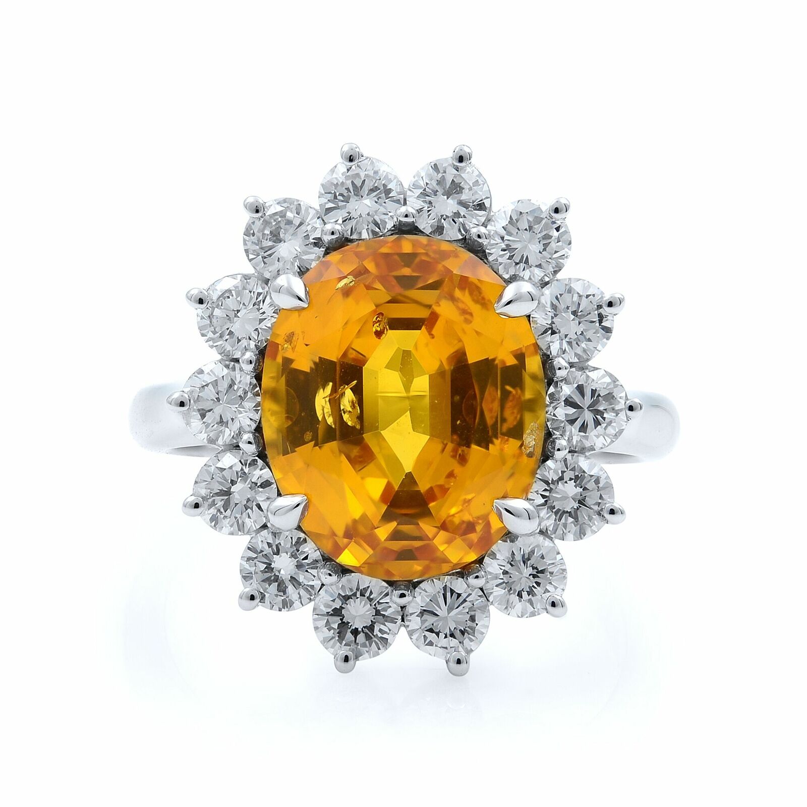 True 18K White Gold Yellow Oval Sapphire and Diamonds Ring Size 7