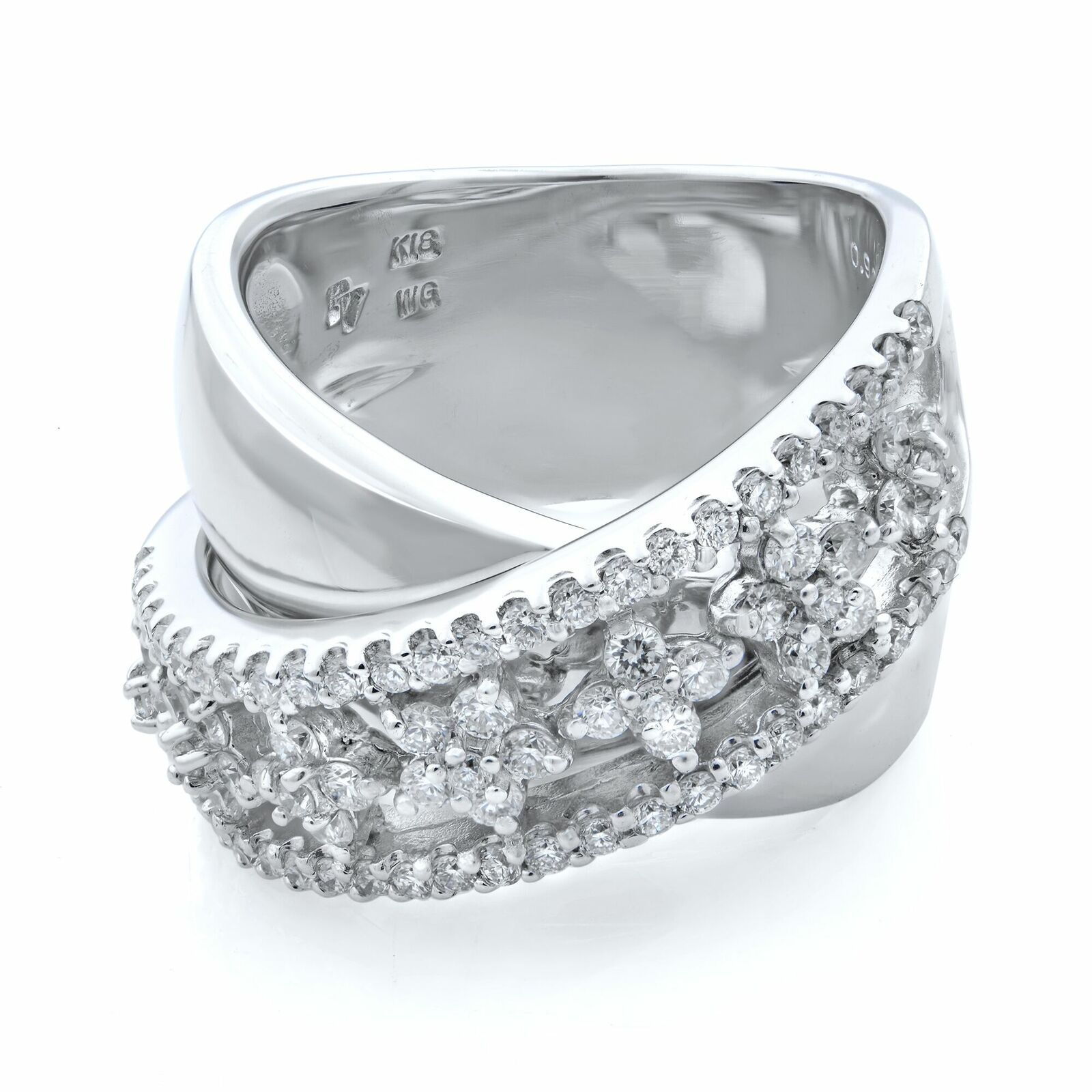 True 18K White Gold H VS1 1.00cttw Diamond Layered Wide Band Ring Size 6