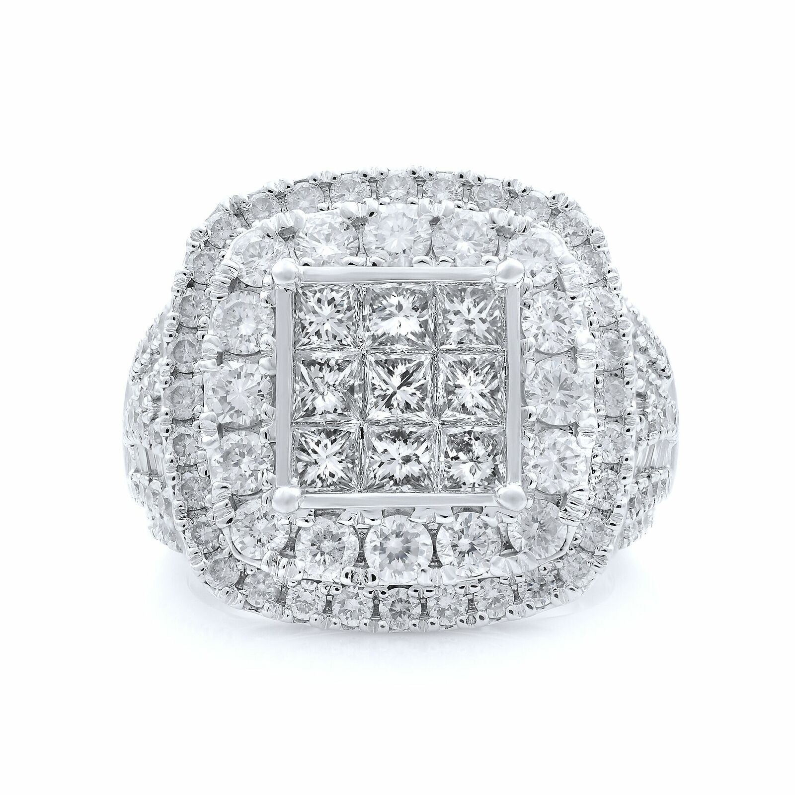 True 10K White Gold Diamond Cocktail Ring 3.00ct Size 7