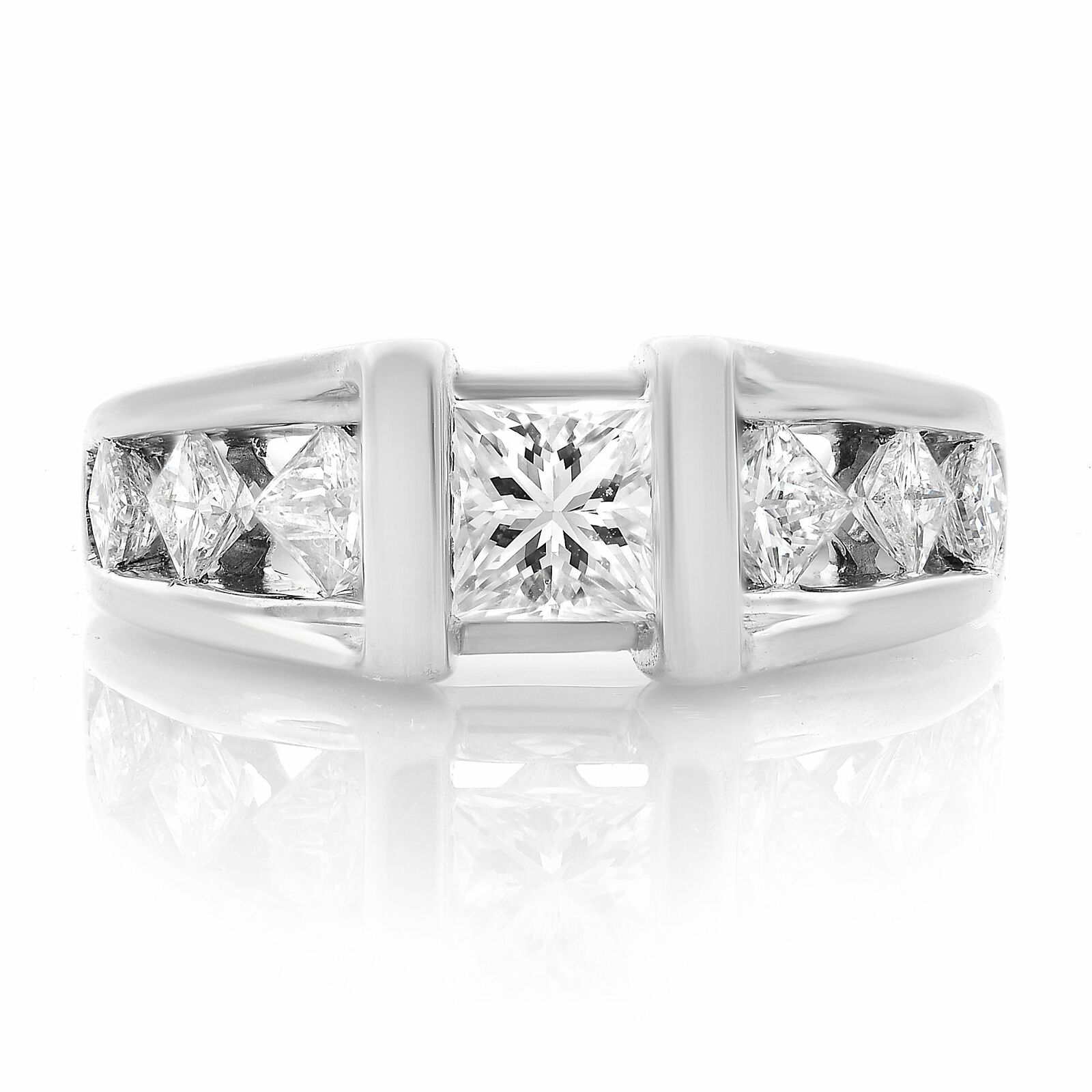 True 14K White Gold  Diamond Princess Cut  Women's Engagement Ring 2.61cts