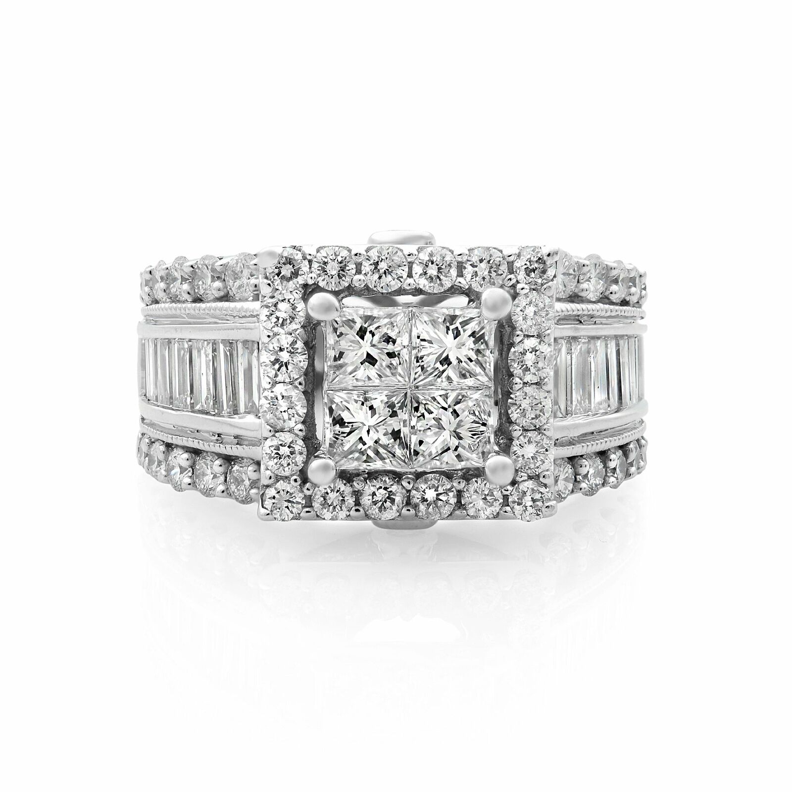 True 14K White Gold Princess 2.00cttw H VS2 Diamond Engagement Ring SZ5.5